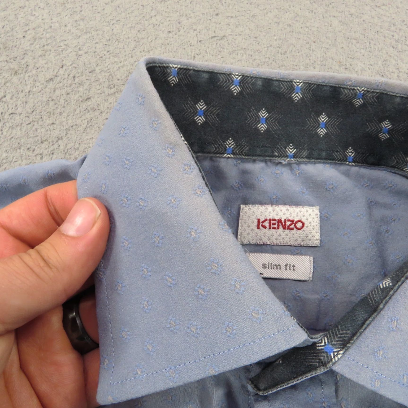 Kenzo KENZO Shirt Mens Slim 42 Button Up Long Sleeve Collared Jacquard Poplin Blue 16.5 Size US XL / EU 56 / 4 - 5 Thumbnail