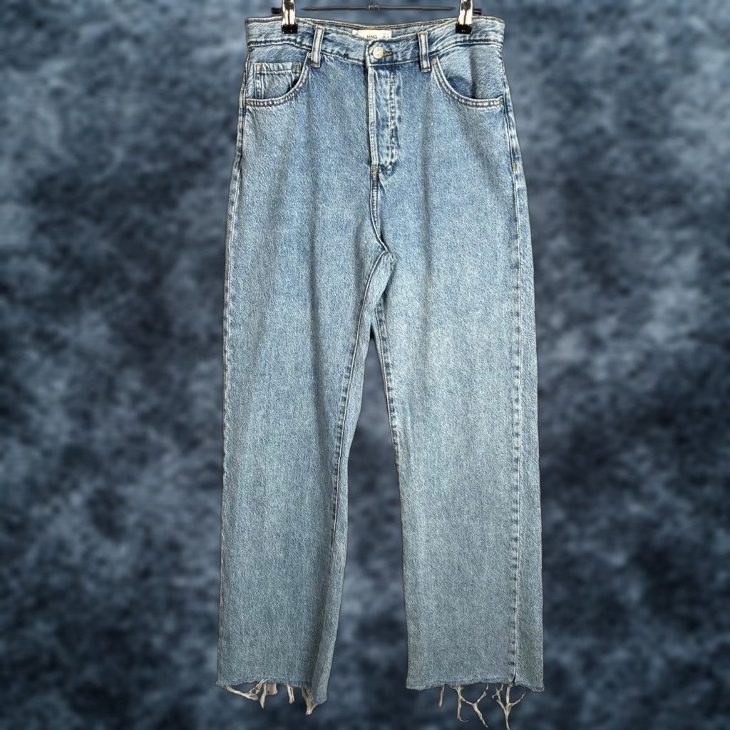 Mango Mango Denim Nora Straight-Leg High-Waist Raw-Hem Jeans Light Blue Womens 6 Adult Regular 28 in 31 in 5-Pocket Denim Cotton Blue Jeans Mango Size 28" / US 6 / IT 42 - 1 Thumbnail