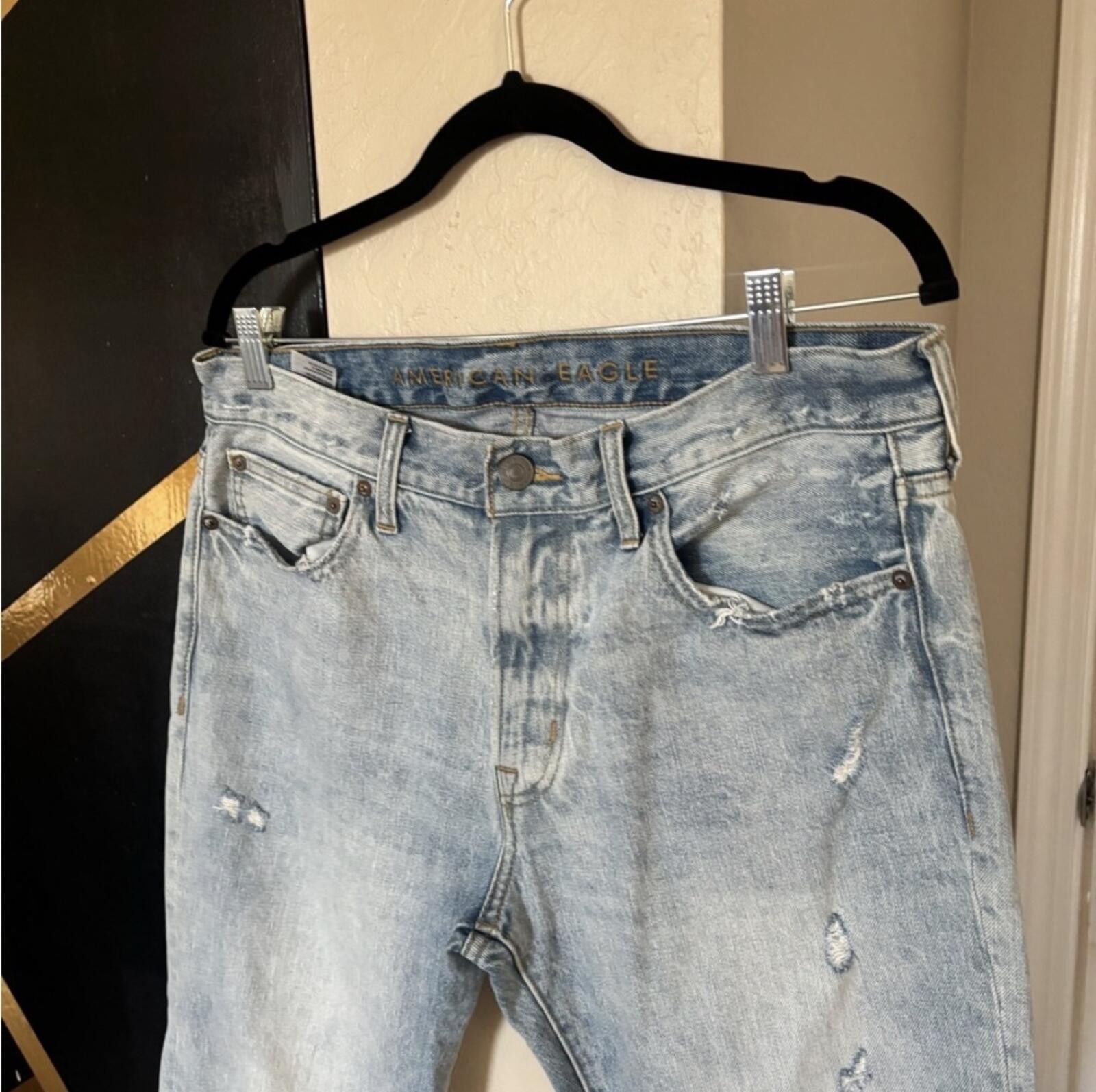 American Eagle Outfitters American Eagle Distressed Light Blue Jeans Size US 33 - 2 Thumbnail