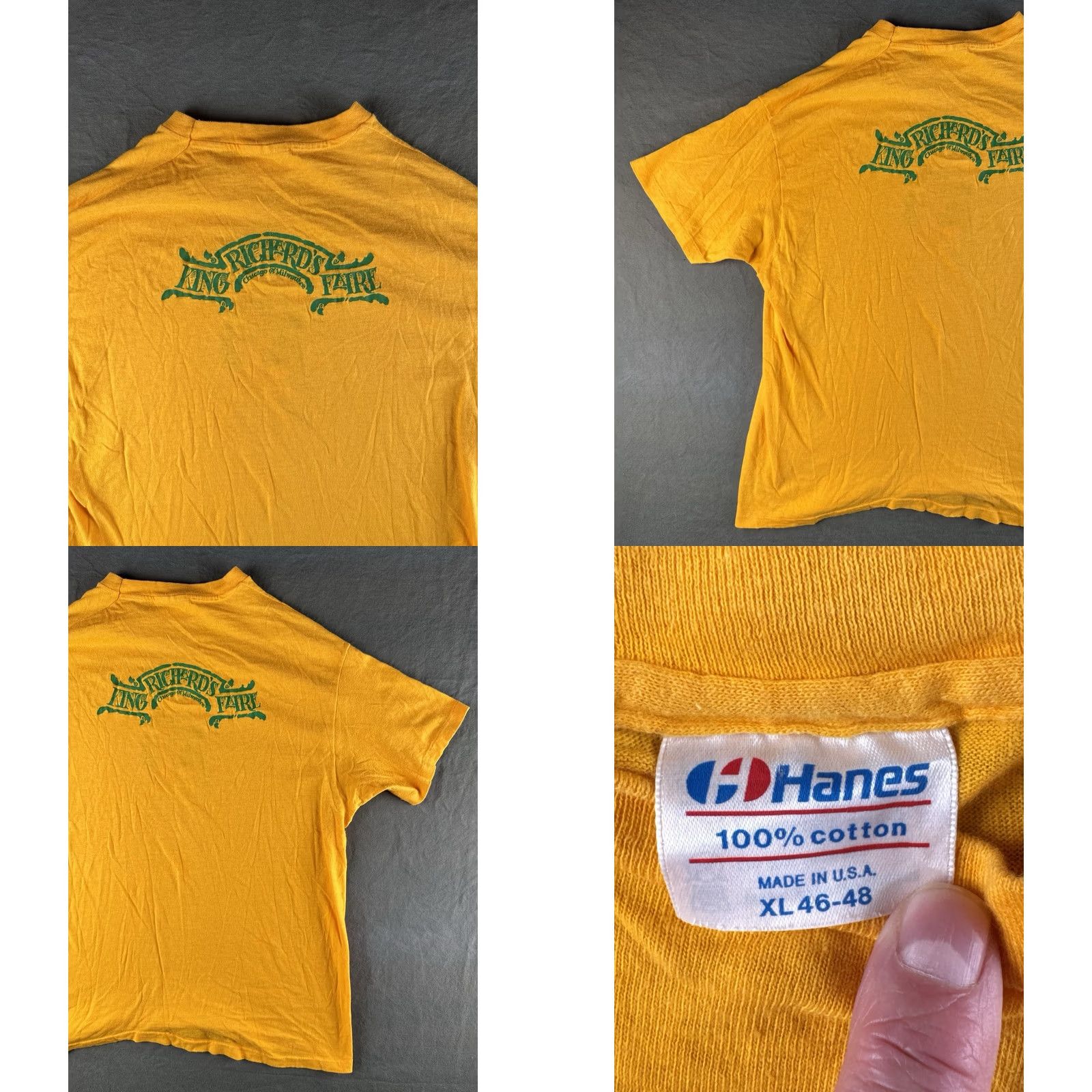 Hanes VINTAGE Hanes King Richard’s Faire Tee USA XL T-Shirt Men 80s Mustard Yellow 100% Cotton Short Sleeve Crew Neck Century Edition 10th Annual Size US XL / EU 56 / 4 - 8 Thumbnail