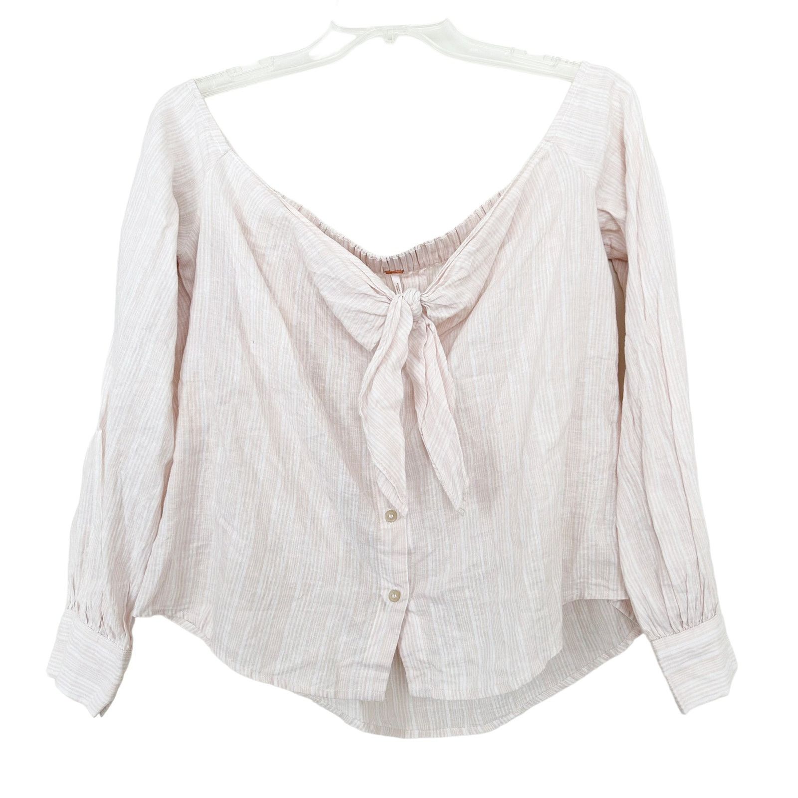 Free People Free People Linen Pink Striped Off the Shoulder Top Sz S Size S / US 4 / IT 40 - 1 Thumbnail