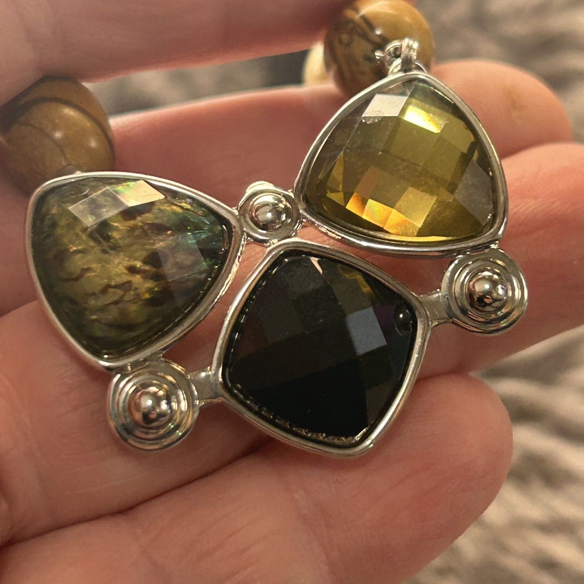 Handmade Handcrafted picture jasper goldstone faceted dome necklace Size ONE SIZE - 8 Thumbnail