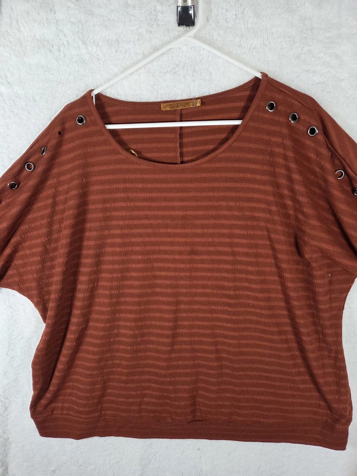 Baldinini Women's Rust Striped Short Sleeve Top Size 2X Size XL / US 12-14 / IT 48-50 - 1 Thumbnail