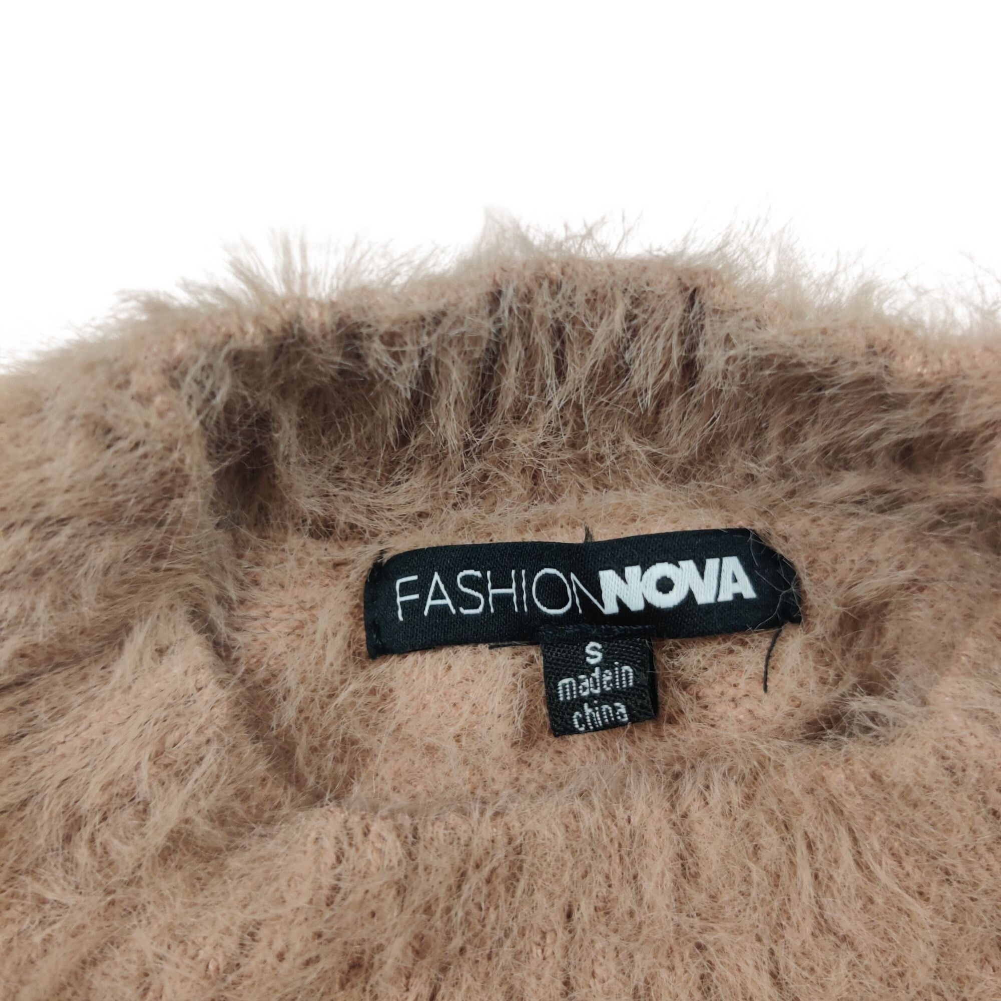 Fashion Nova Fashion Nova Fuzzy Mock Neck Crop Sweater S Tan Tie Front Mi Size S / US 4 / IT 40 - 4 Thumbnail