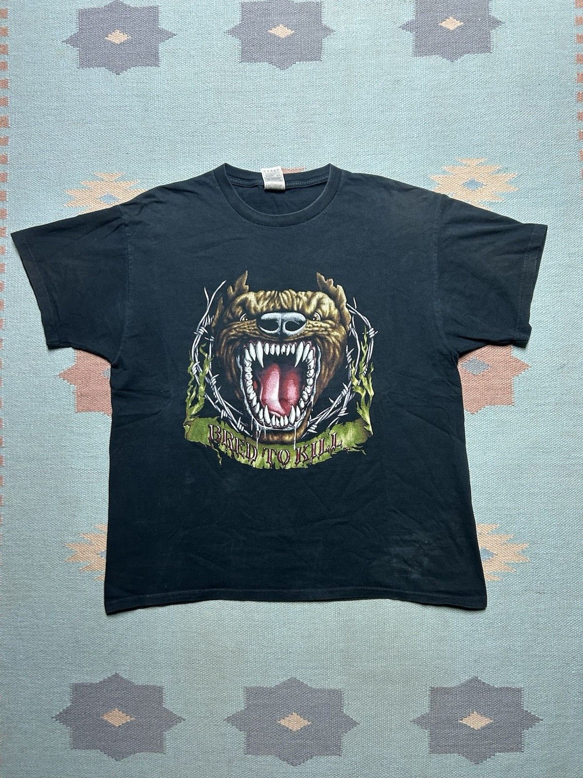 Vintage Vtg t shirt bred kill pitbull dog 3D emblem barbed wire XL Size US XL / EU 56 / 4 - 1 Thumbnail
