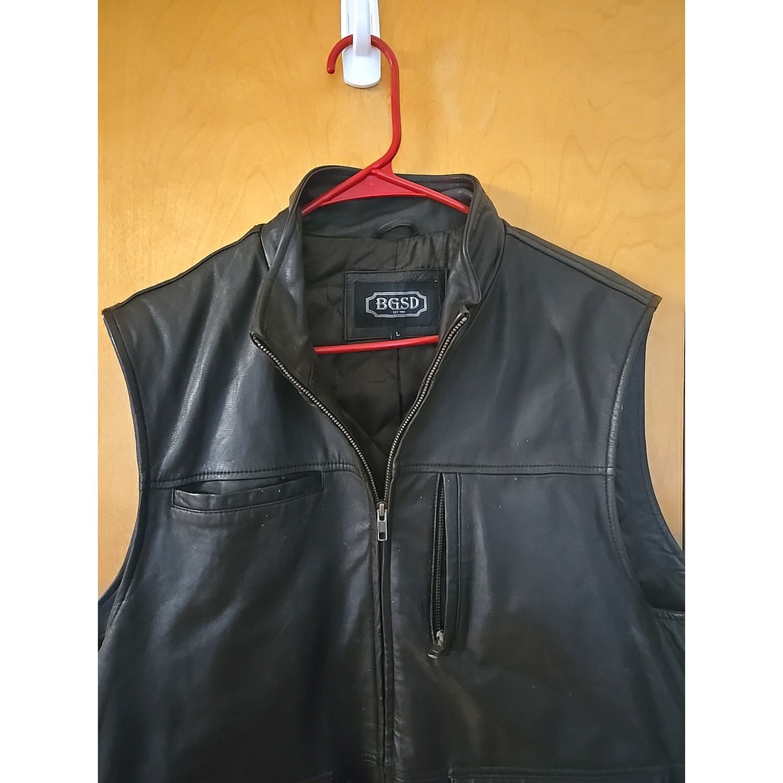 Leather BGSD Mens Leather VEST Black QUILTED INTERIOR SIZE LARGE Size US L / EU 52-54 / 3 - 4 Thumbnail