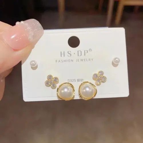 Jewelry Kusuno x Rina 3pieces/ Set Needle Flower Zircon Stud Earring Size ONE SIZE - 6 Thumbnail