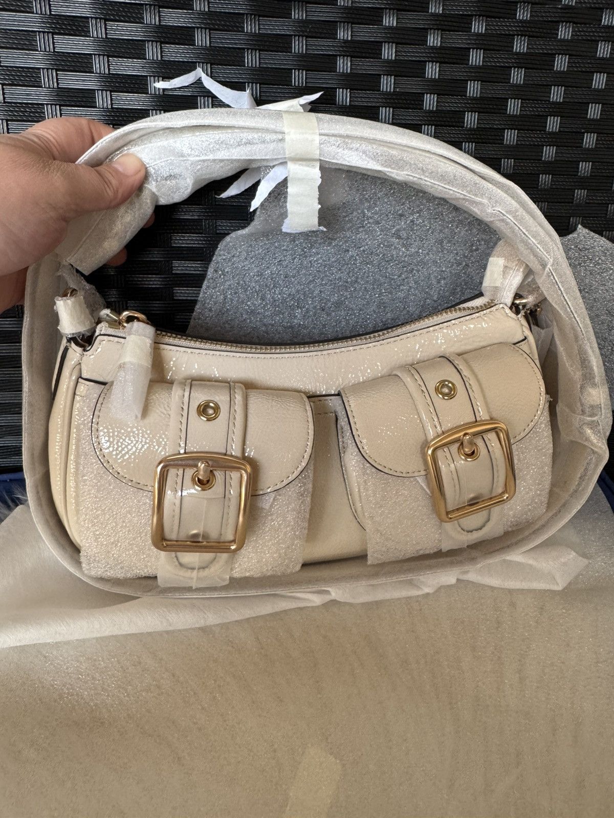 Coach Ashton Baguette Bag (Coach Cv943) Gold/pearl in White, Women's