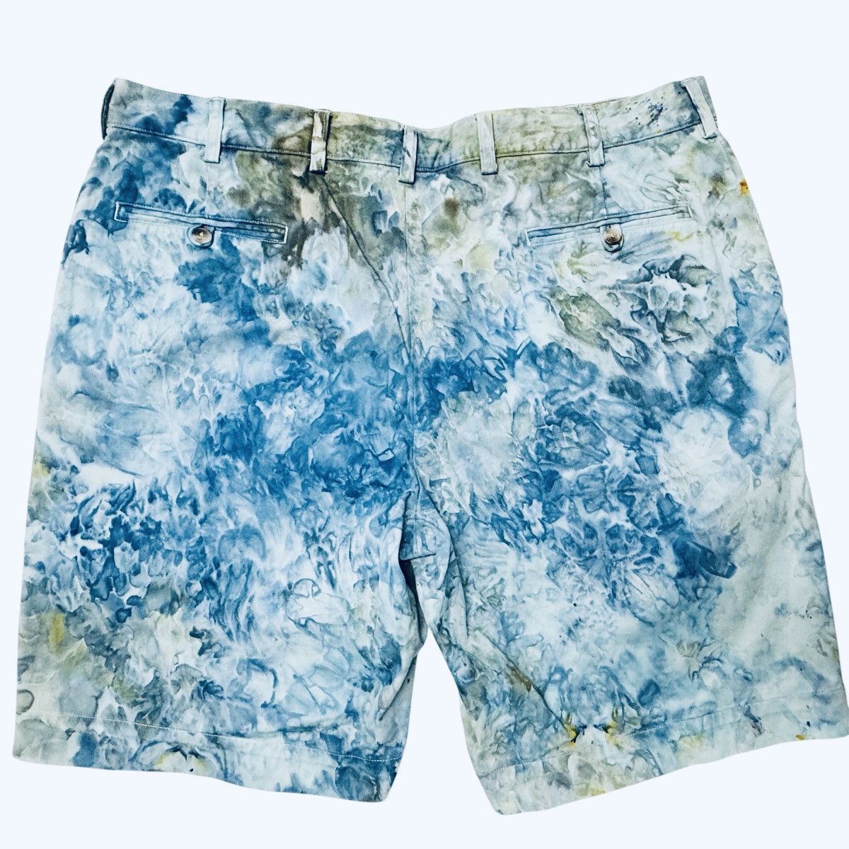 Vintage Upcycled Tie Dye Chino Shorts - Art Dyed w/ Blue wash Size US 38 / EU 54 - 3 Thumbnail