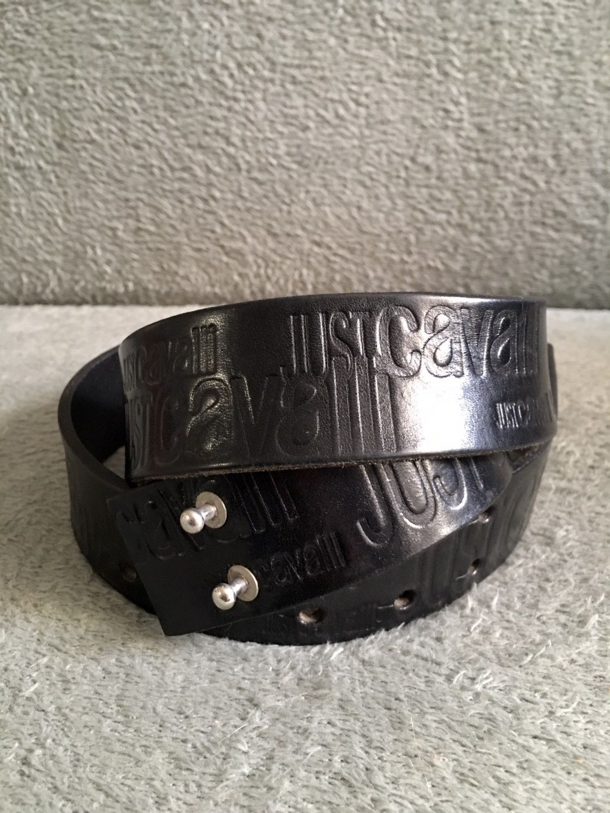 Just Cavalli Black Leather Logo Embossed Italy Belt