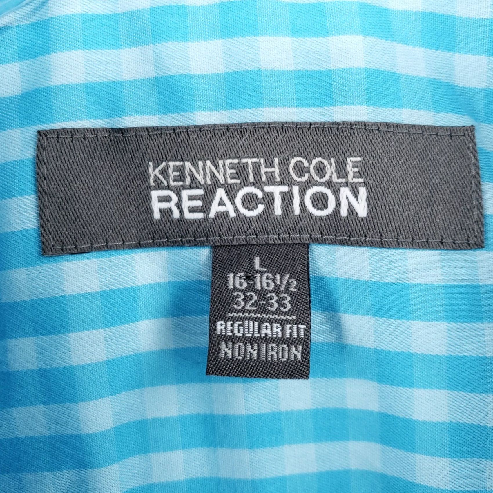 Kenneth Cole Kenneth Cole Reaction Shirt Mens L Blue Dress Button Check Non Iron Size 42R - 3 Thumbnail