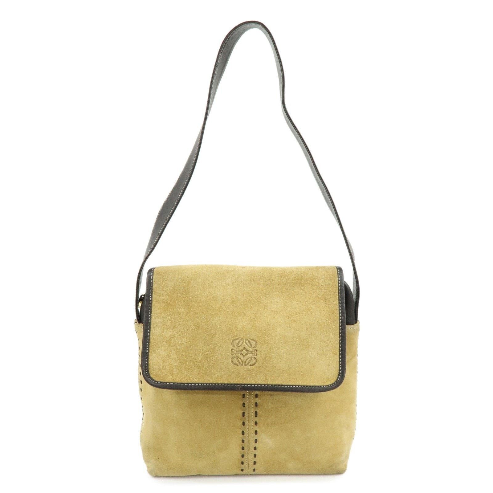 Loewe Loewe Anagram Suede Shoulder Bag Tan Size ONE SIZE - 1 Thumbnail