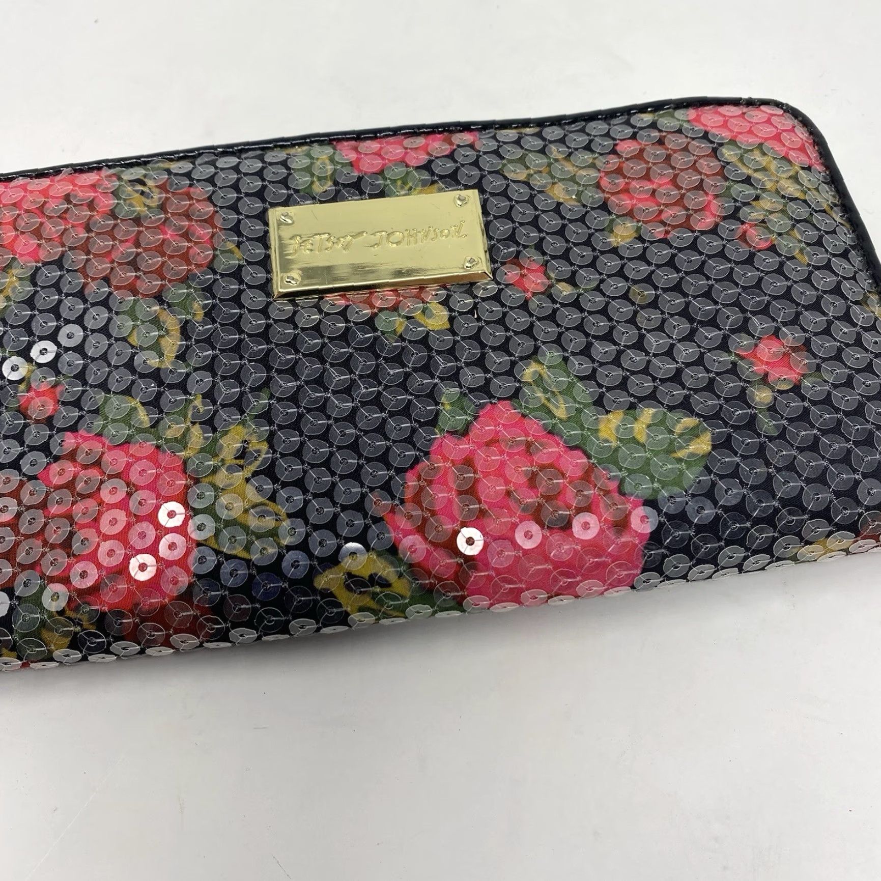 Betsey Johnson BETSEY JOHNSON Wallet Rose Floral Clear Sequin Zip Around Black Multicolor Pattern Floral Zip-Around Women Boys Girls Mens? Size ONE SIZE - 2 Thumbnail