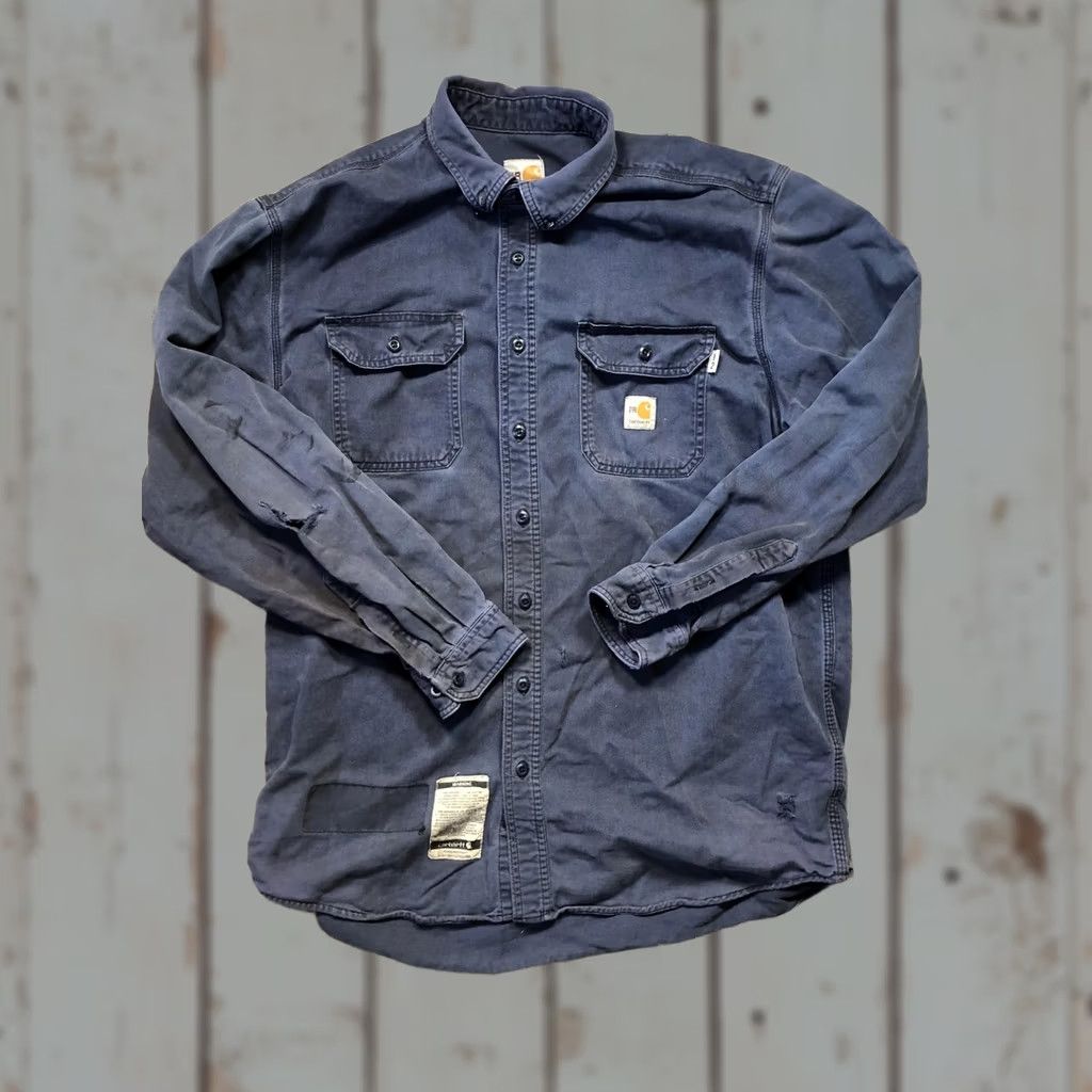 Carhartt Carhartt FR Shirt Mens XL Flame Resistant Button-Up Long Sleeve Blue Twill Cotton Nylon Workwear with Pockets Size US XL / EU 56 / 4 - 1 Thumbnail