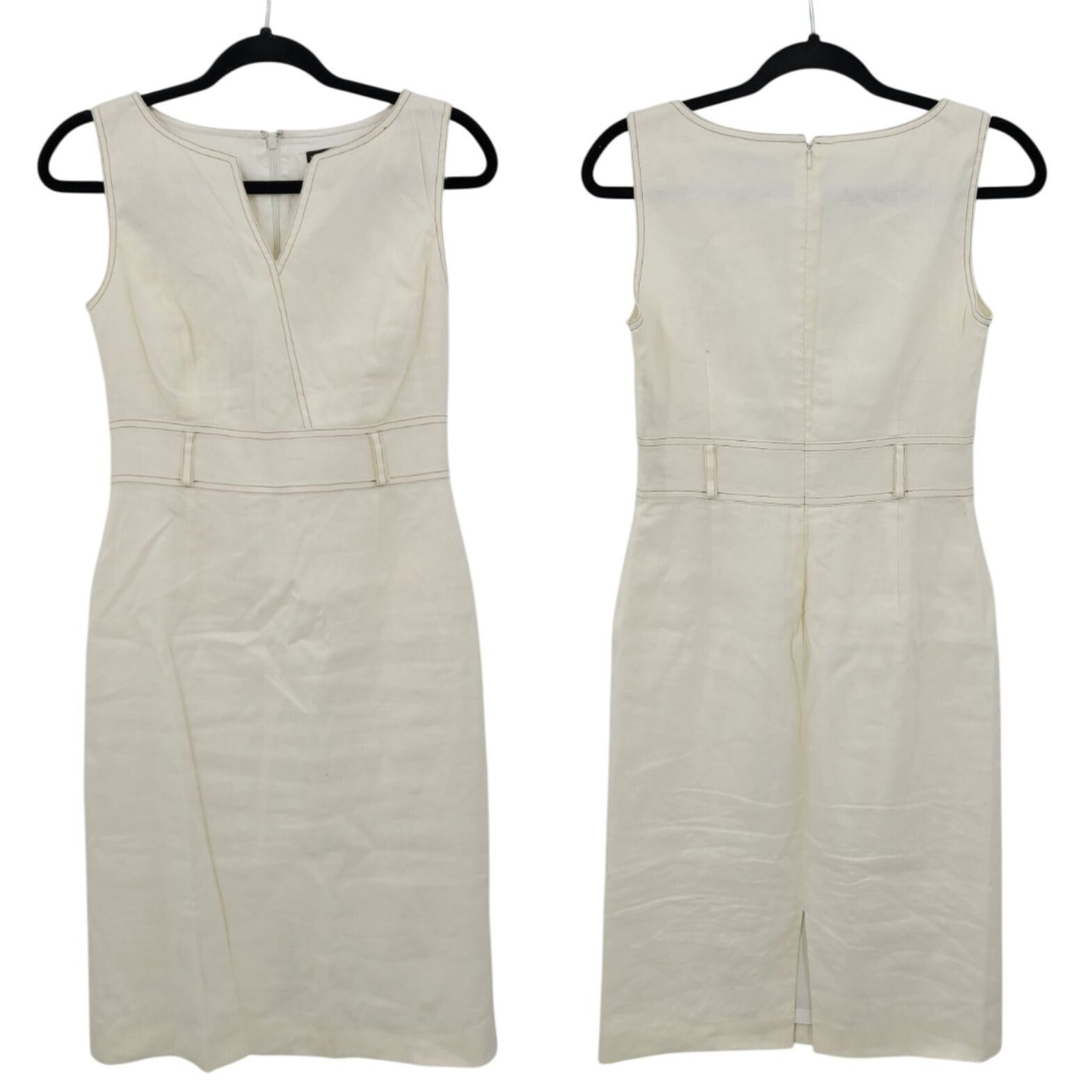 Designer Antonio Melani Ivory Sleeveless Sheath Dress Sz 2 Linen Knee Size XS / US 0-2 / IT 36-38 - 1 Thumbnail