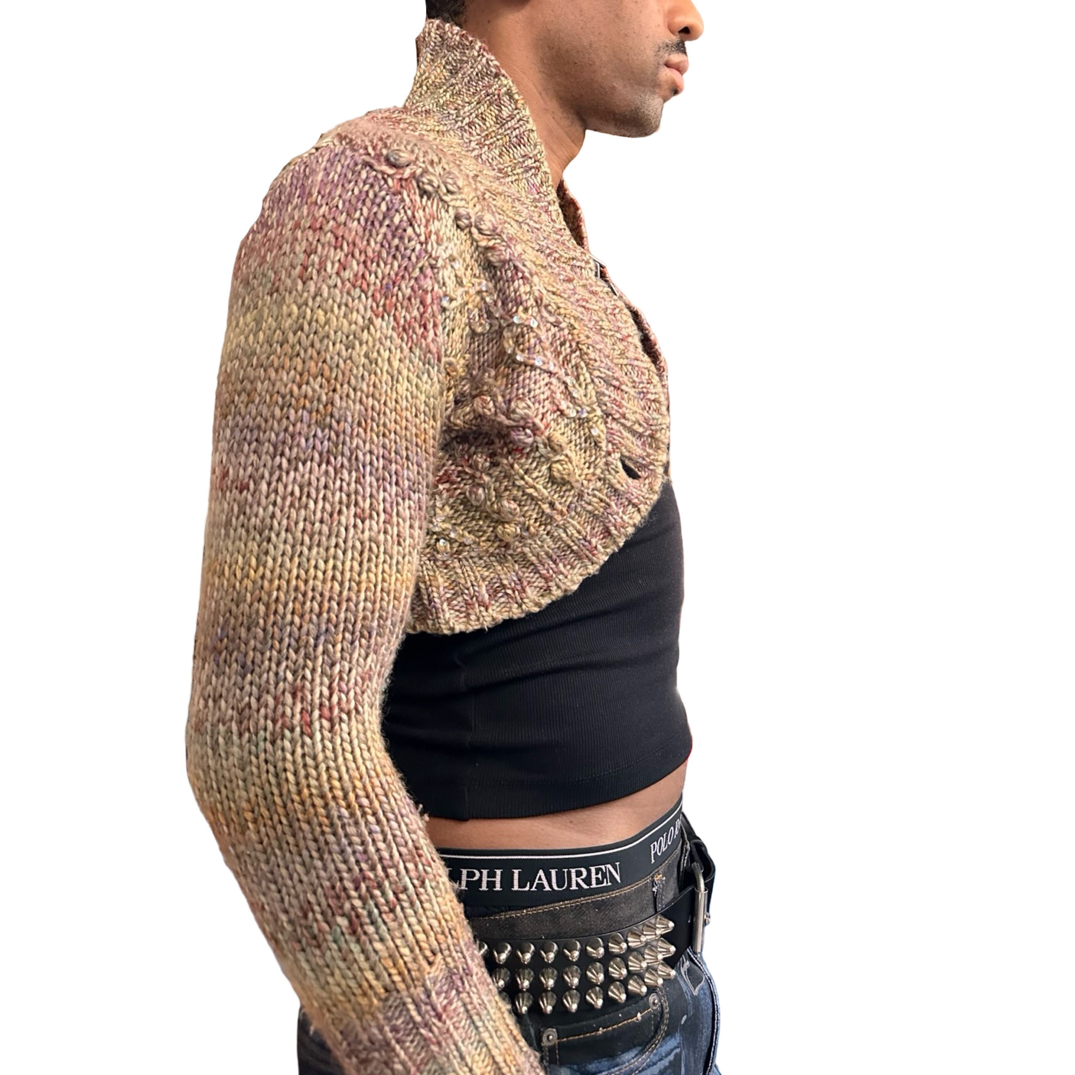 DKNY Vintage Tan Speckle Cable Knit Shrug Sequin Sweater - Medium Size M / US 6-8 / IT 42-44 - 5 Thumbnail