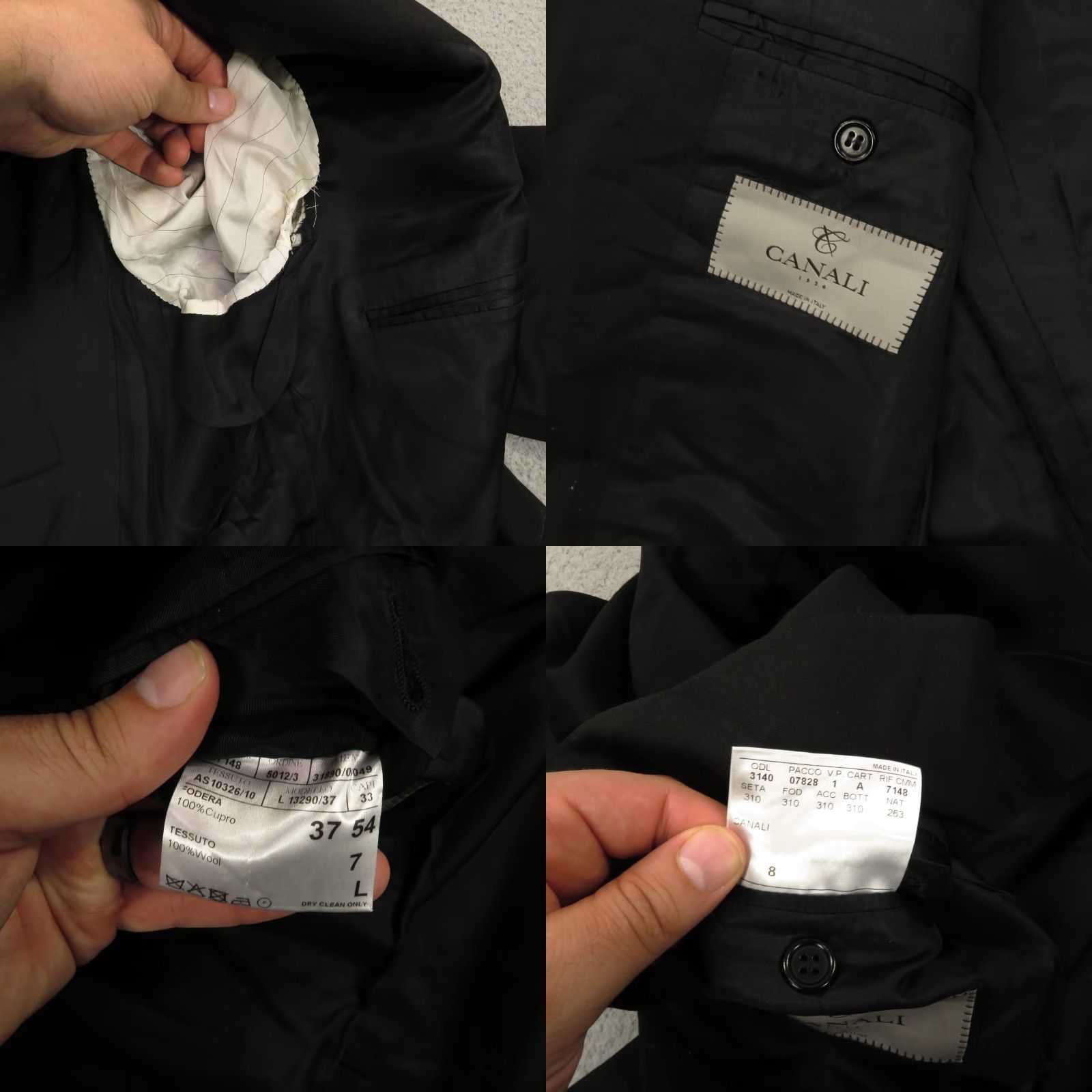 Canali Canali 1934 Blazer Wool Black 2 Button Formal Jacket Italian Made Double-Vented Notch Lapel Men 44L Regular Blazer/Coat Size 44R - 9 Thumbnail
