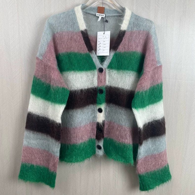 Loewe Loewe Color striped horsehair knitted cardigan sweater Size L / US 10 / IT 46 - 1 Thumbnail