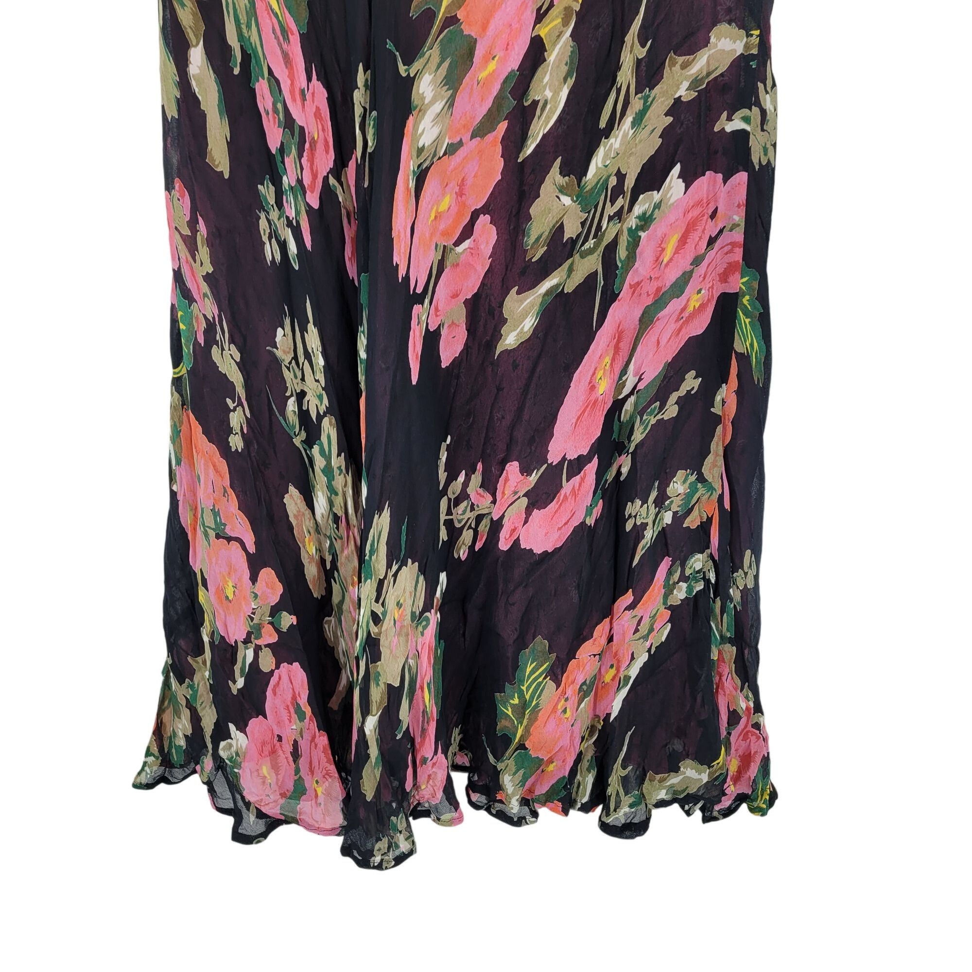 Vintage Vintage Reversible Floral Maxi Skirt M Black Pink Ditzy Size 35" - 15 Thumbnail