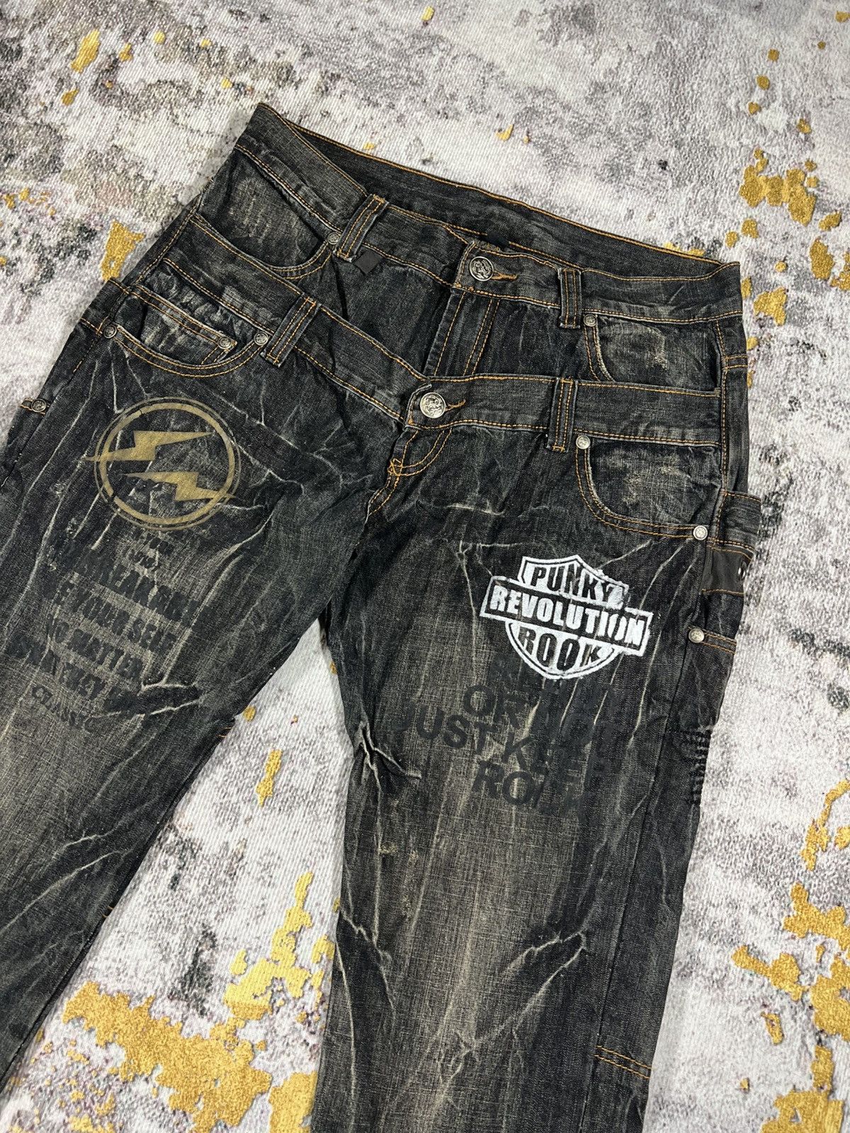 Japanese Brand Vintage Double Waist Punk Revolution Rock Distressed Pants Size US 35 - 3 Thumbnail