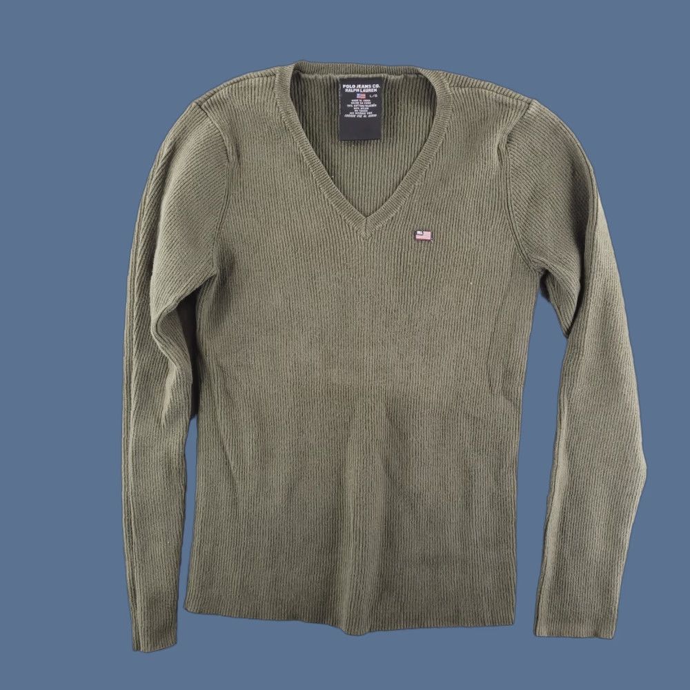 Polo Ralph Lauren VINTAGE Polo Ralph Lauren Sweater Womens XS XL Green Cable-Knit Ribbed V-Neck Pullover, Long Sleeve, Knit Style Cable-Knit, Size L (Tag Large) Womens Size L / US 10 / IT 46 - 1 Thumbnail