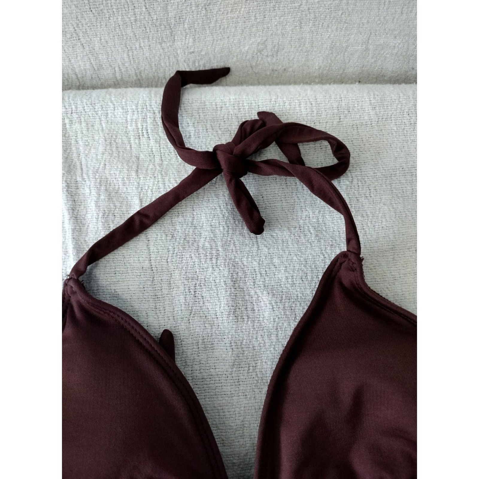 Vintage Kona Sol Bikini Top Women S Brown Halter Adjustable Strap Faux Wrap 4-6 Solid Royal Theme Size S / US 4 / IT 40 - 3 Thumbnail