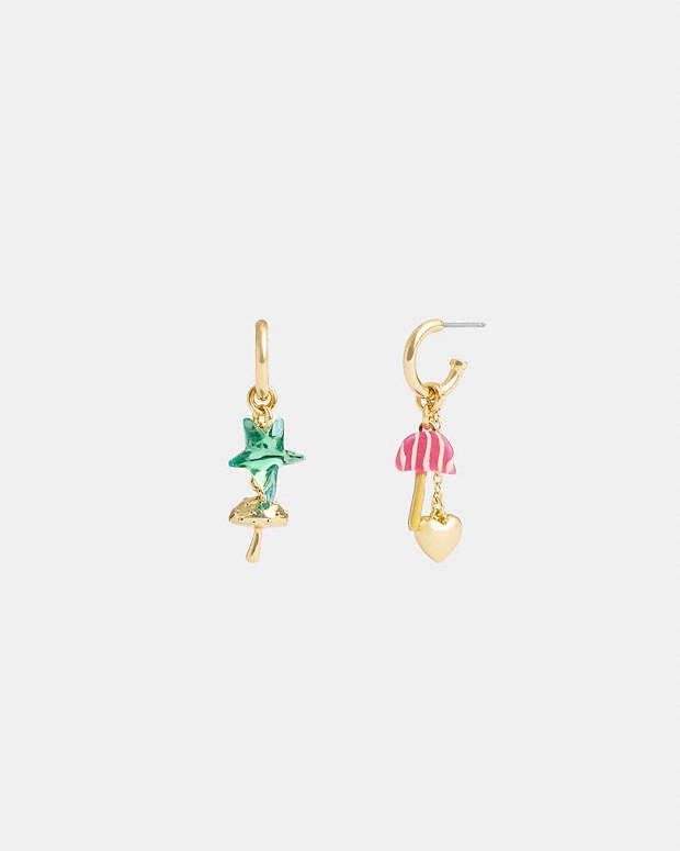 Coach NWT Coach Mismatch Star And Mushroom Huggie Earrings Size ONE SIZE - 1 Thumbnail