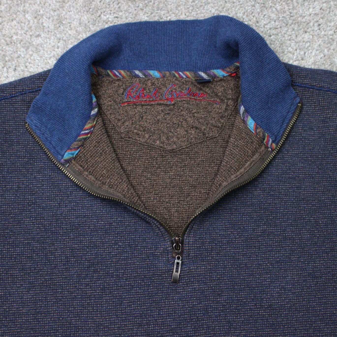 Robert Graham Robert Graham Sweatshirt Mens Large Blue 1/4 Zip Pullover Knitted Cotton Sweatshirt Mens Large Blue 1/4 Zip Refined Title Size US L / EU 52-54 / 3 - 4 Thumbnail