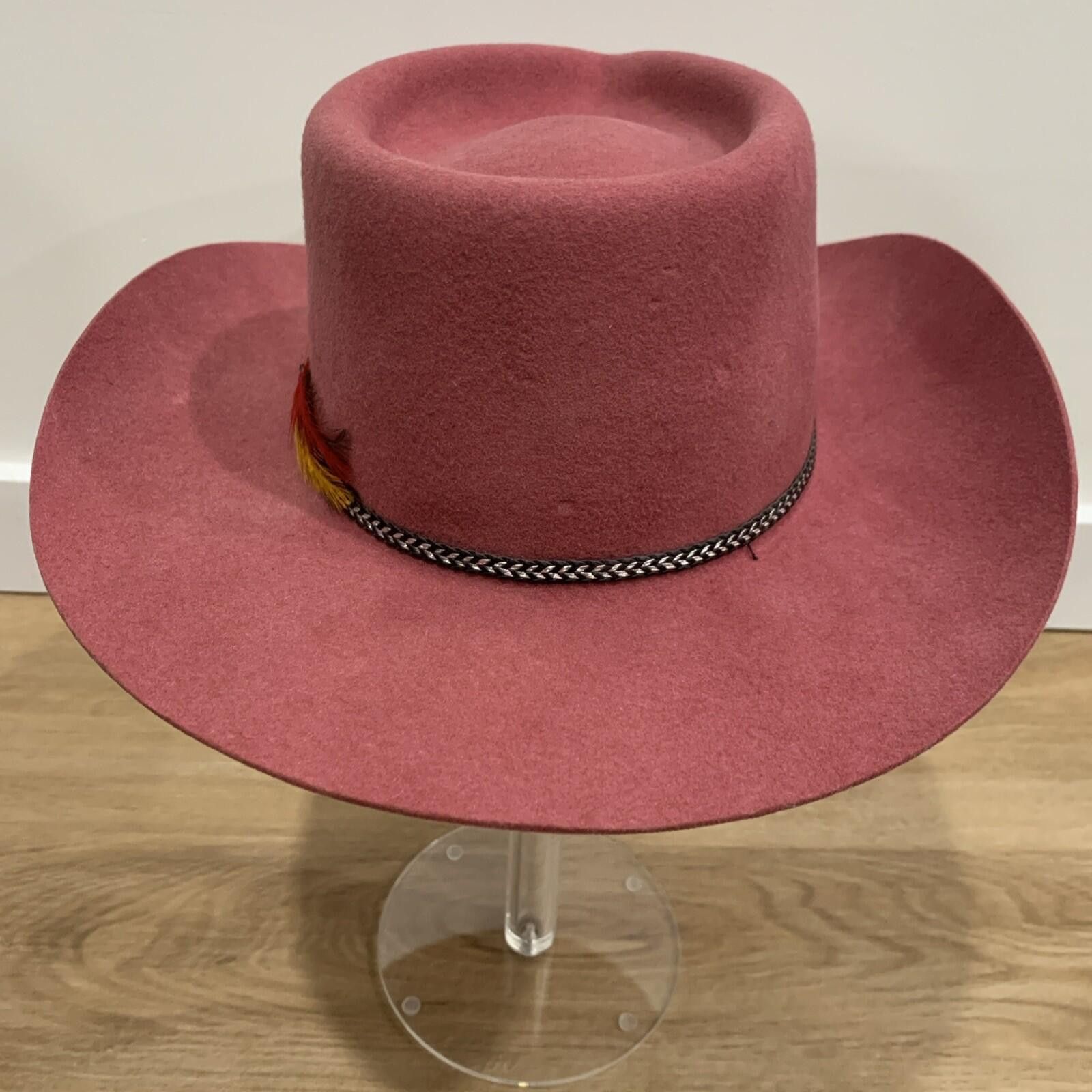 Other Smithbilt 3X Wool Felt Fedor Pink Wide Brim Feather 6 7/8 Size ONE SIZE - 8 Thumbnail