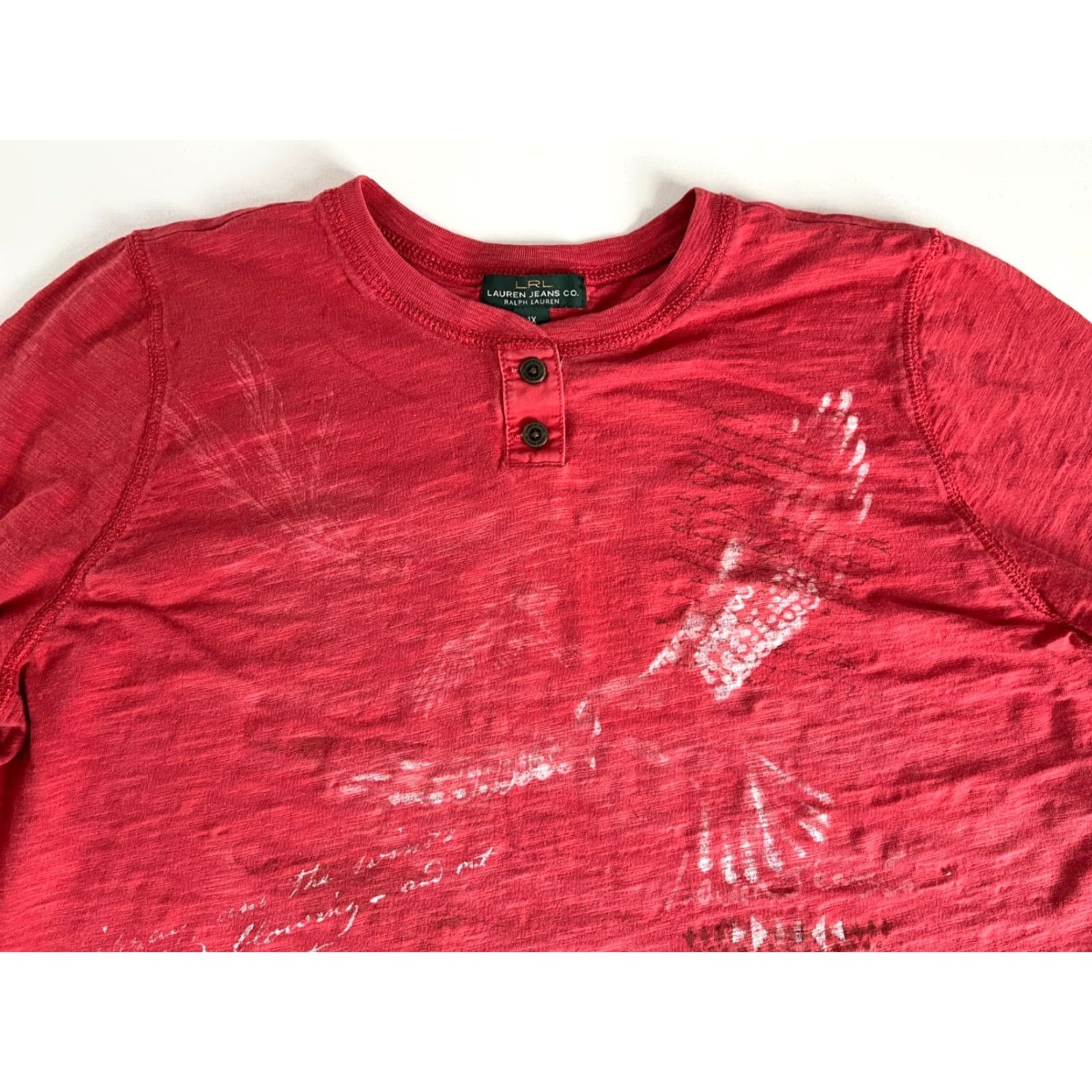 Vintage Lauren Jeans Co. Ralph Lauren Women's Long Sleeve Henley Shirt 1X Brick Red Cotton T-Shirt Casual Women Gly Gender: Womens Size XL / US 12-14 / IT 48-50 - 5 Thumbnail