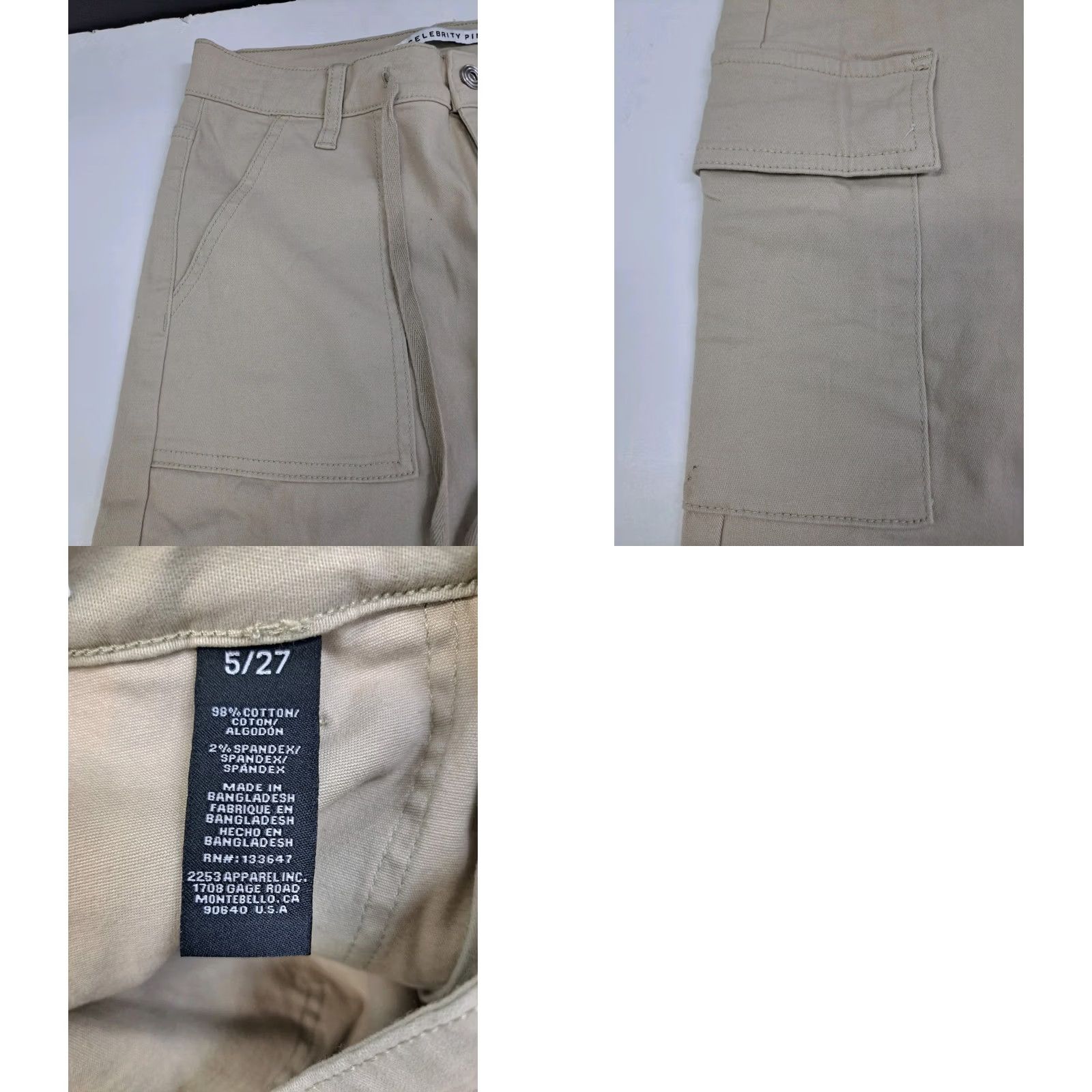 Vintage Celebrity Pink Womens Hi Rise Skinny Cargo Pant Beige 5/27 Size 5 Inseam 27 Denim Cotton Spandex Cargo Pocket Logo Zipper Button Slim Fit Size 27" / US 4 / IT 40 - 8 Thumbnail