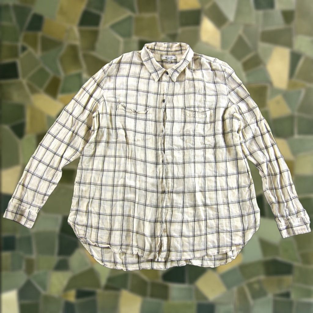 Madewell Madewell Blouse Shirt Plaid Collared Long Sleeve 100% Cotton Ivory XL Women’s Size XL / US 12-14 / IT 48-50 - 1 Thumbnail