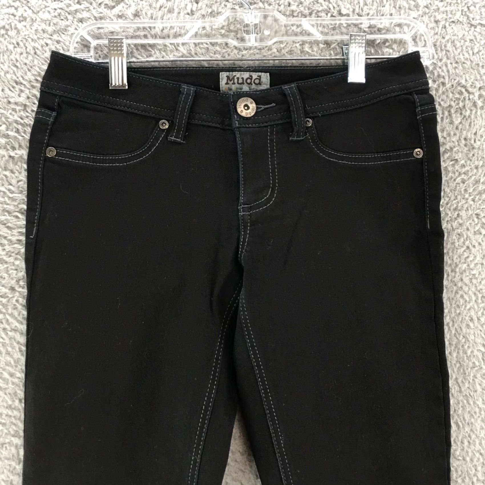 Vintage Mudd Love Peace Happiness Skinny Jeans Womens 5 Black Denim Low Rise Button Zip Size 27" / US 4 / IT 40 - 2 Thumbnail