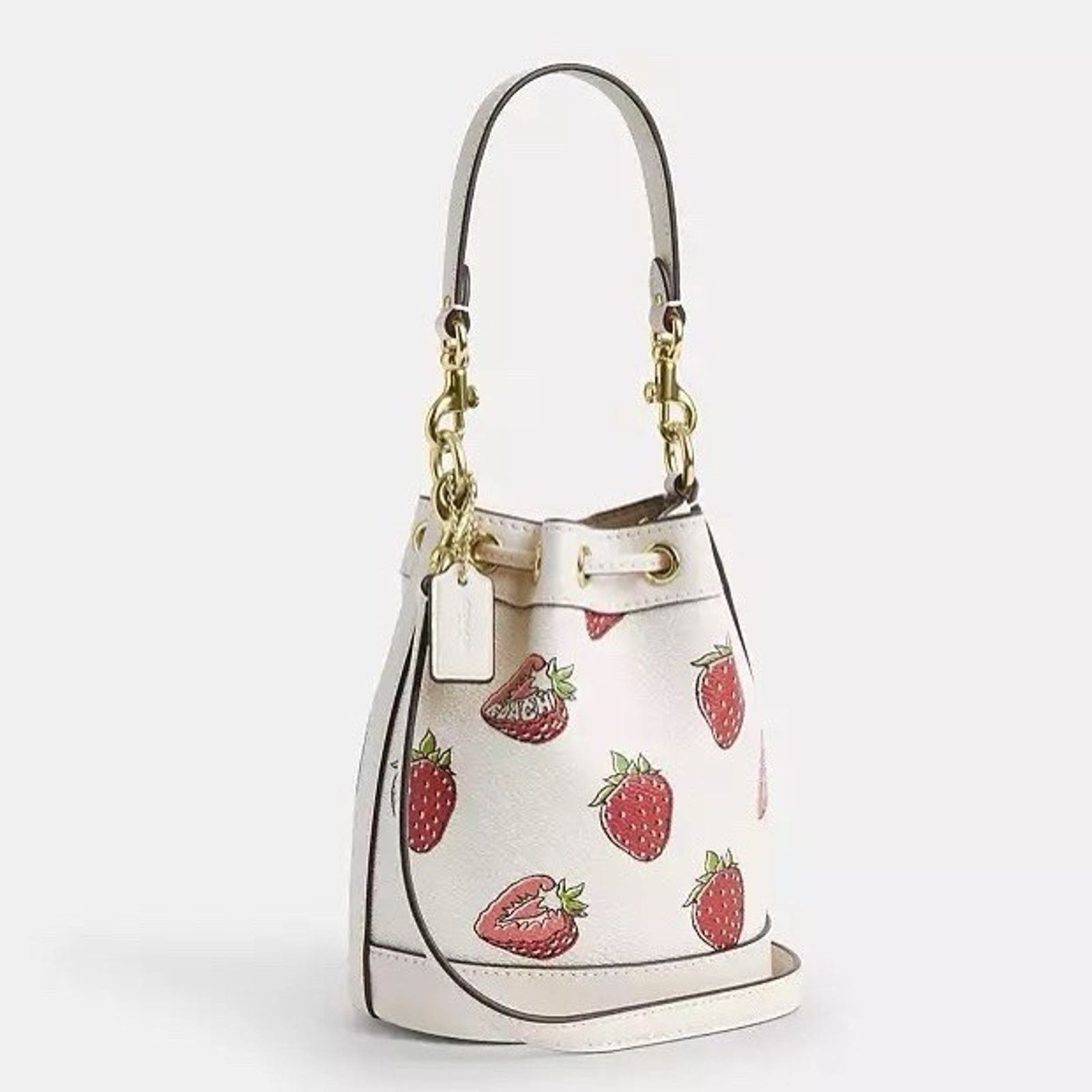 Coach NWT COACH Mini Bucket Bag Strawberry CAL11 Gold/Chalk Multi Size ONE SIZE - 10 Thumbnail