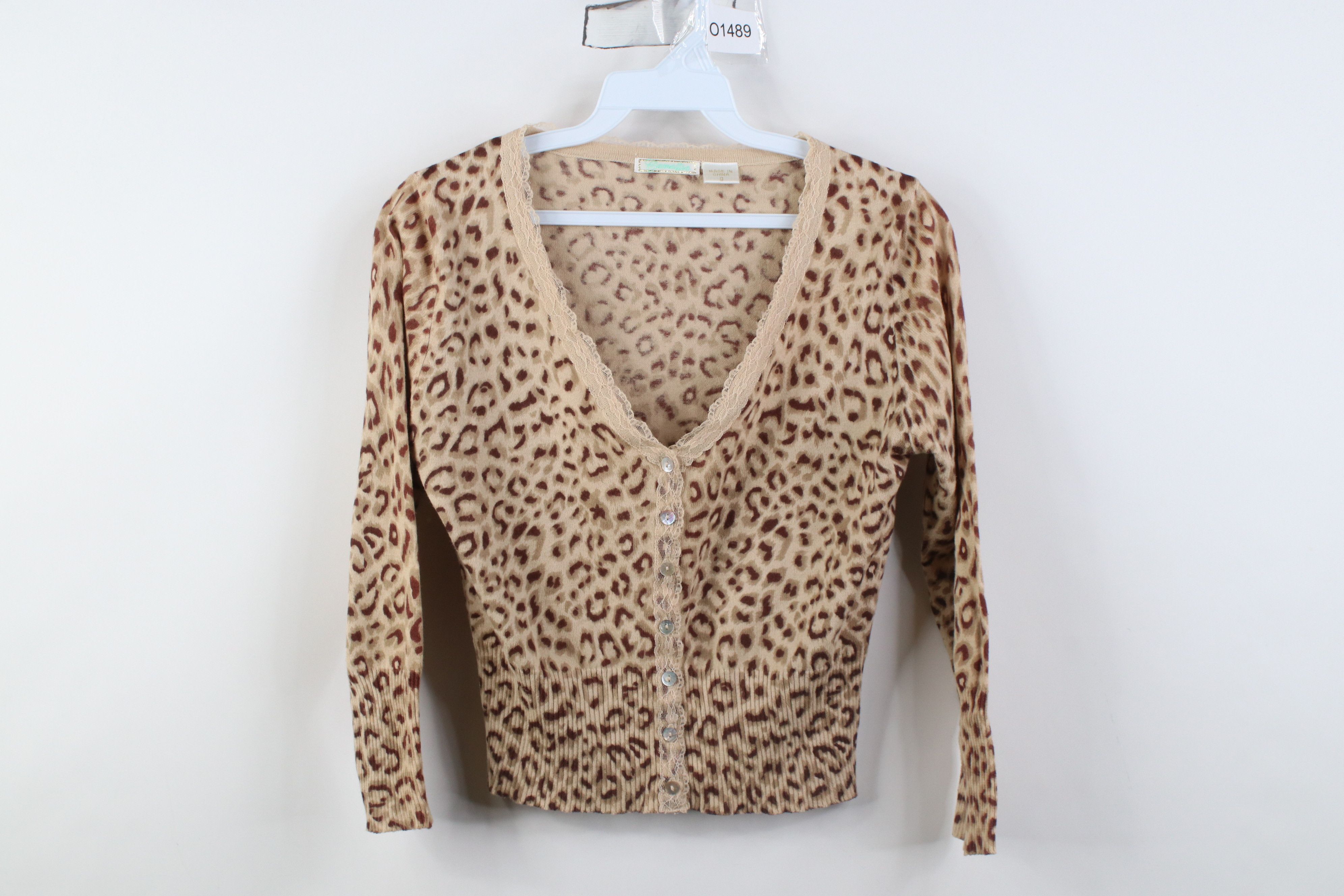 Vintage Vintage 90s Y2K Babydoll Lace Leopard Knit Cardigan Sweater Size S / US 4 / IT 40 - 1 Thumbnail