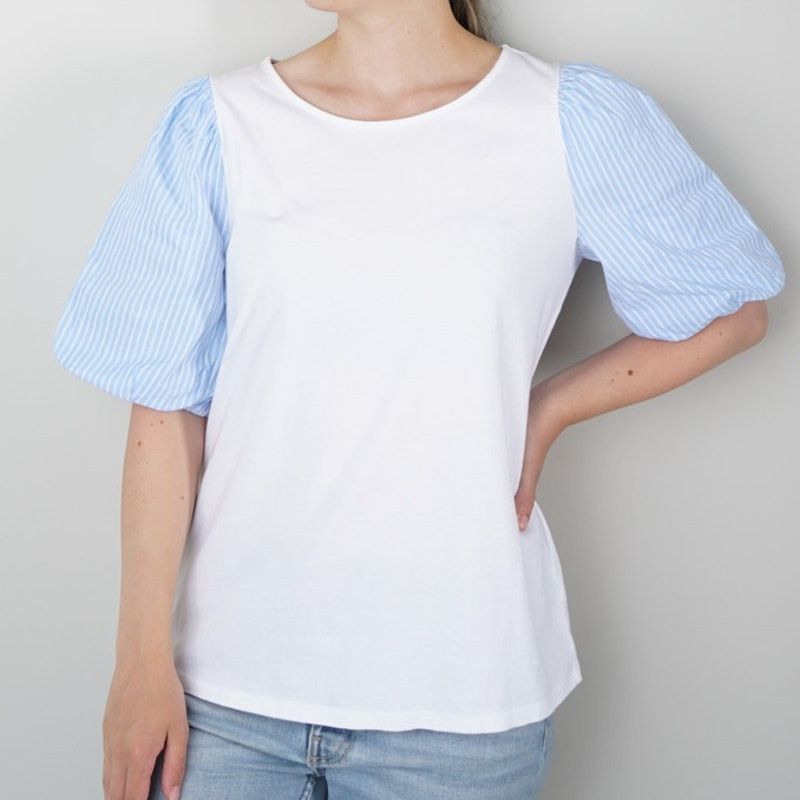 Talbots Talbots Blue Striped Puff Sleeve White Top Button Keyhole M Size M / US 6-8 / IT 42-44 - 1 Thumbnail