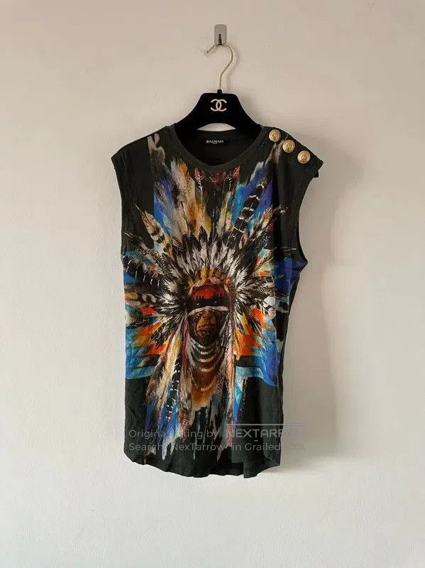 Balmain Sleeveless Graphic Cotton T-Shirt .
