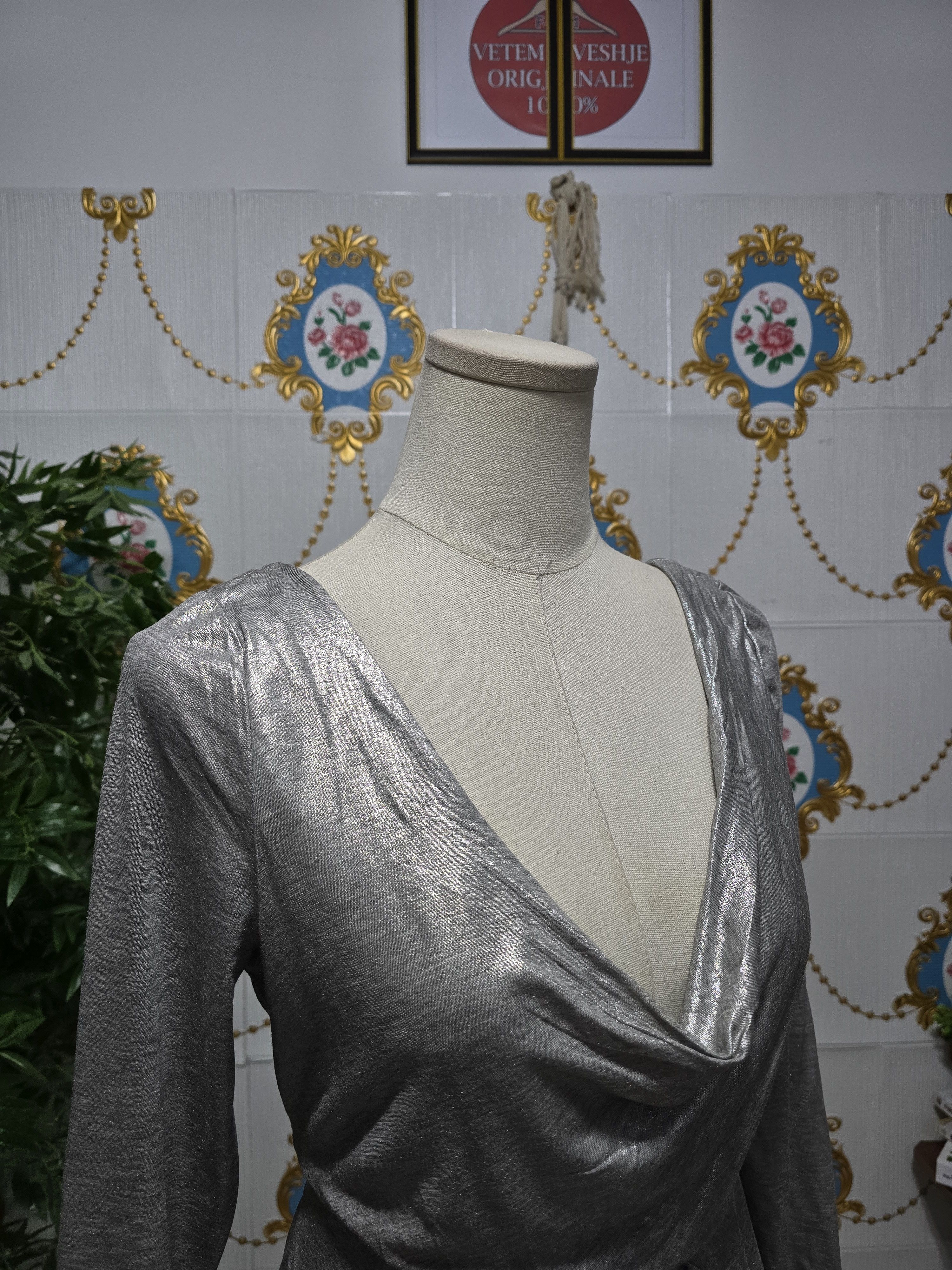 Max Mara IBLUES by MaxMara silver metallic dress Size XL / US 12-14 / IT 48-50 - 7 Thumbnail