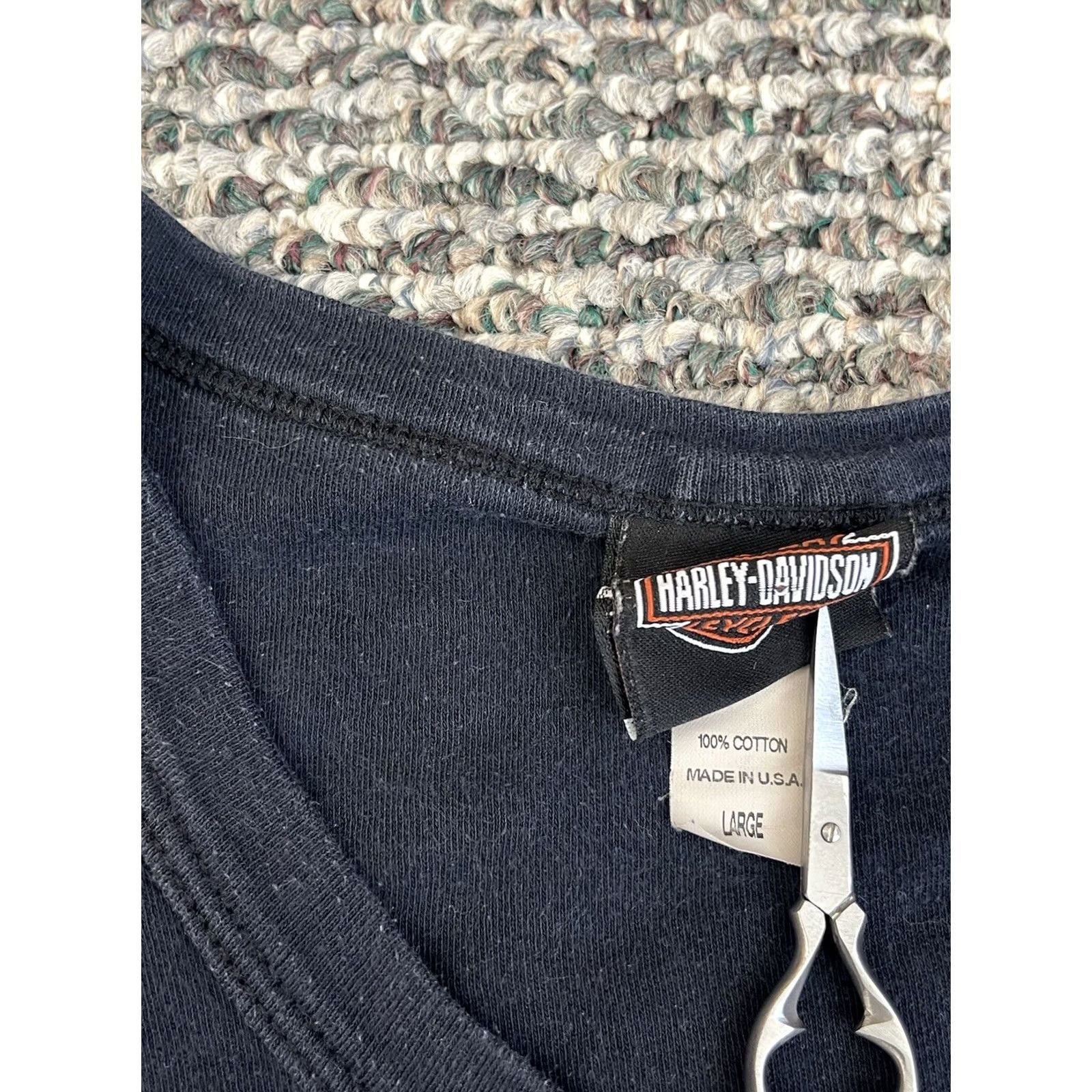 Harley Davidson VINTAGE Harley-Davidson Shirt Womens L Black Short Sleeve Crew Neck Knit 100% Cotton Logo Studded Size L / US 10 / IT 46 - 4 Thumbnail