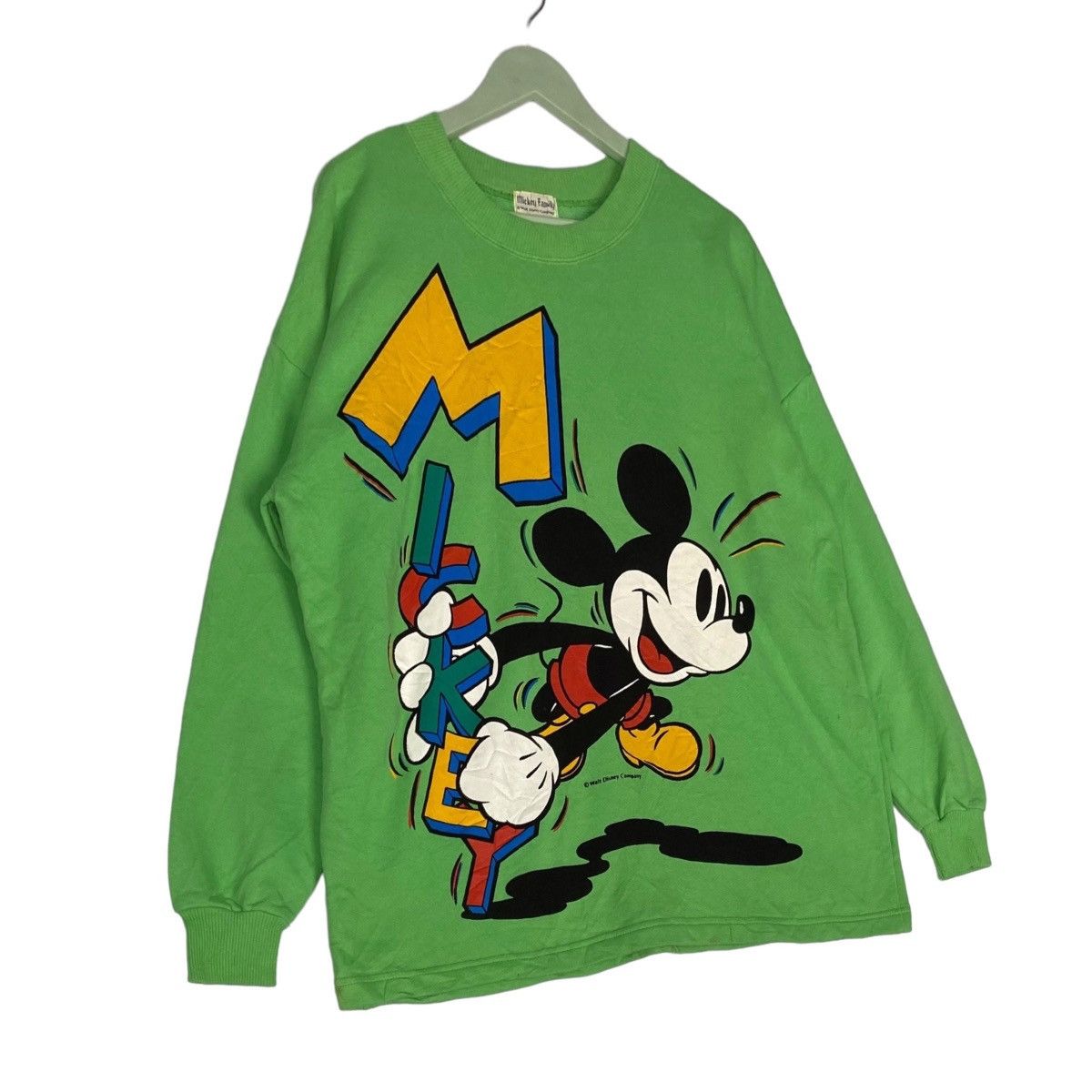Mickey Mouse × Vintage Vintage 90s Mickey Mouse Green Sweatshirt Crewneck Pullover Size XL / US 12-14 / IT 48-50 - 2 Thumbnail