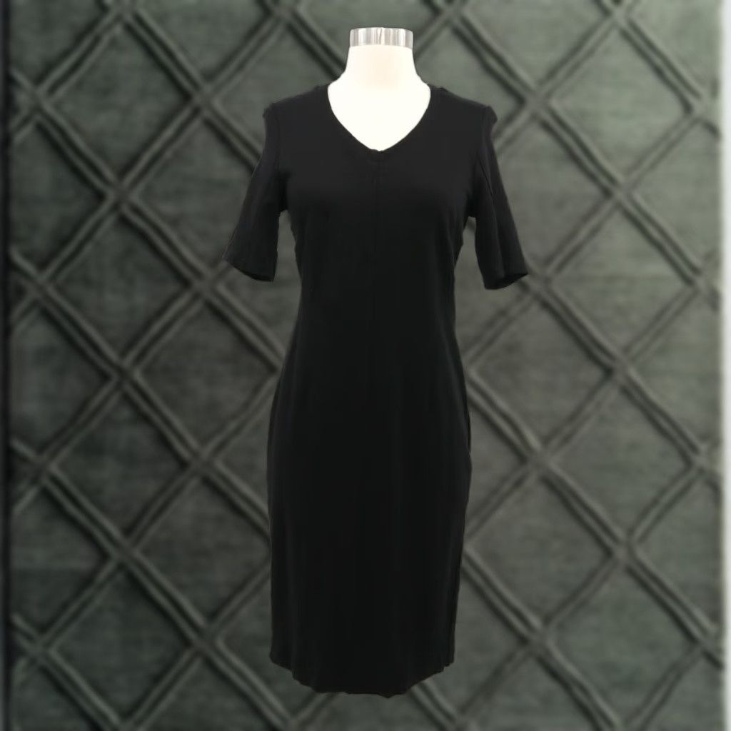 Cabi Sheath Dress Claire Womens 2 Ponte Knit Black Stretch Short Sleeve #3101