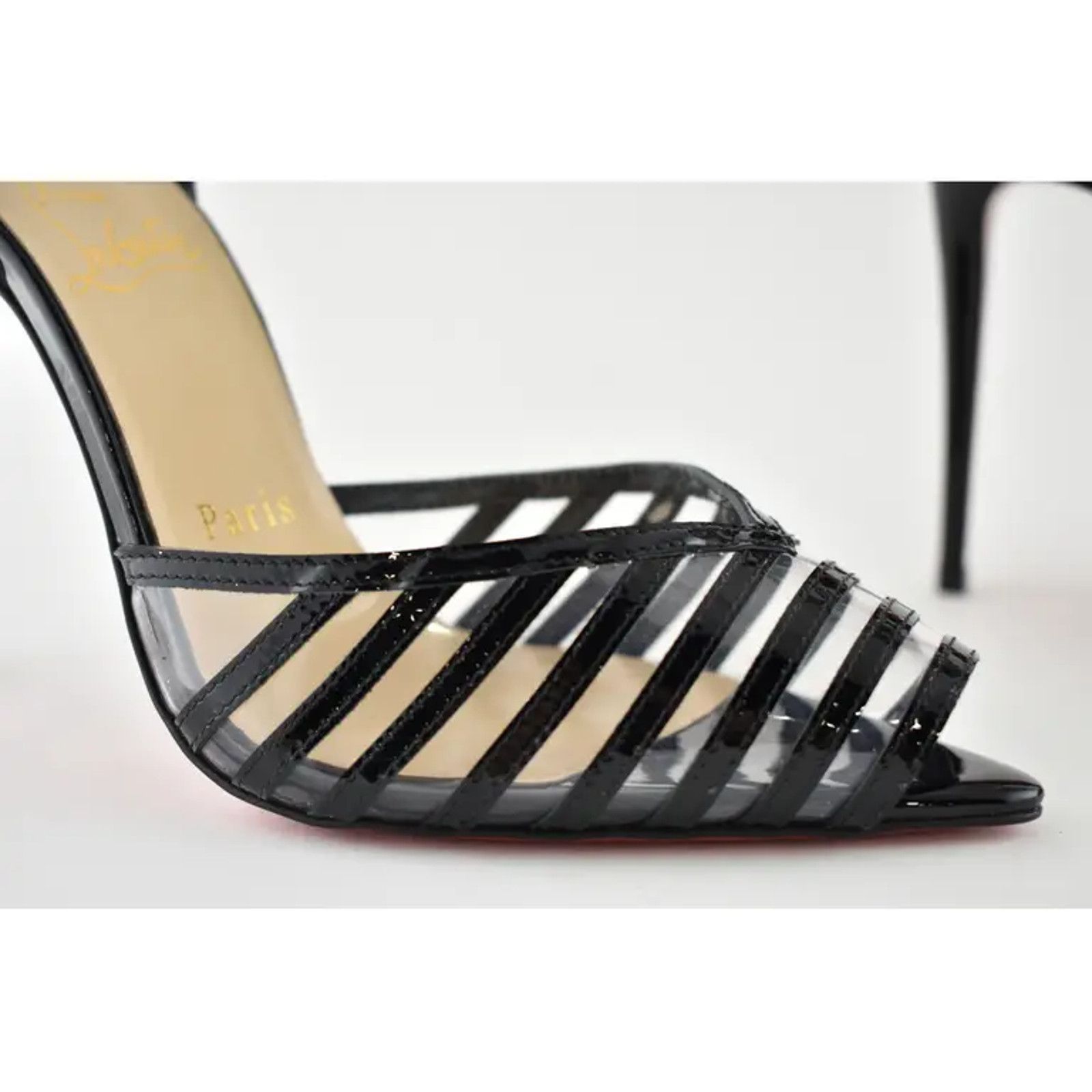Christian Louboutin Maratena 100 Black PVC Ankle Strap Sandal Heel Pump Shoe 36 Size US 6 / IT 36 - 5 Thumbnail