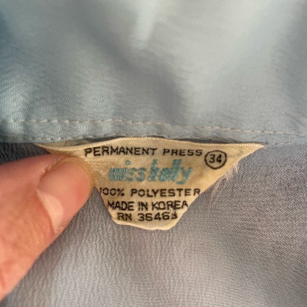 Vintage Vintage 70s Miss Holly Light Blue Textured Crepe Pointy Coll Size M / US 6-8 / IT 42-44 - 7 Thumbnail