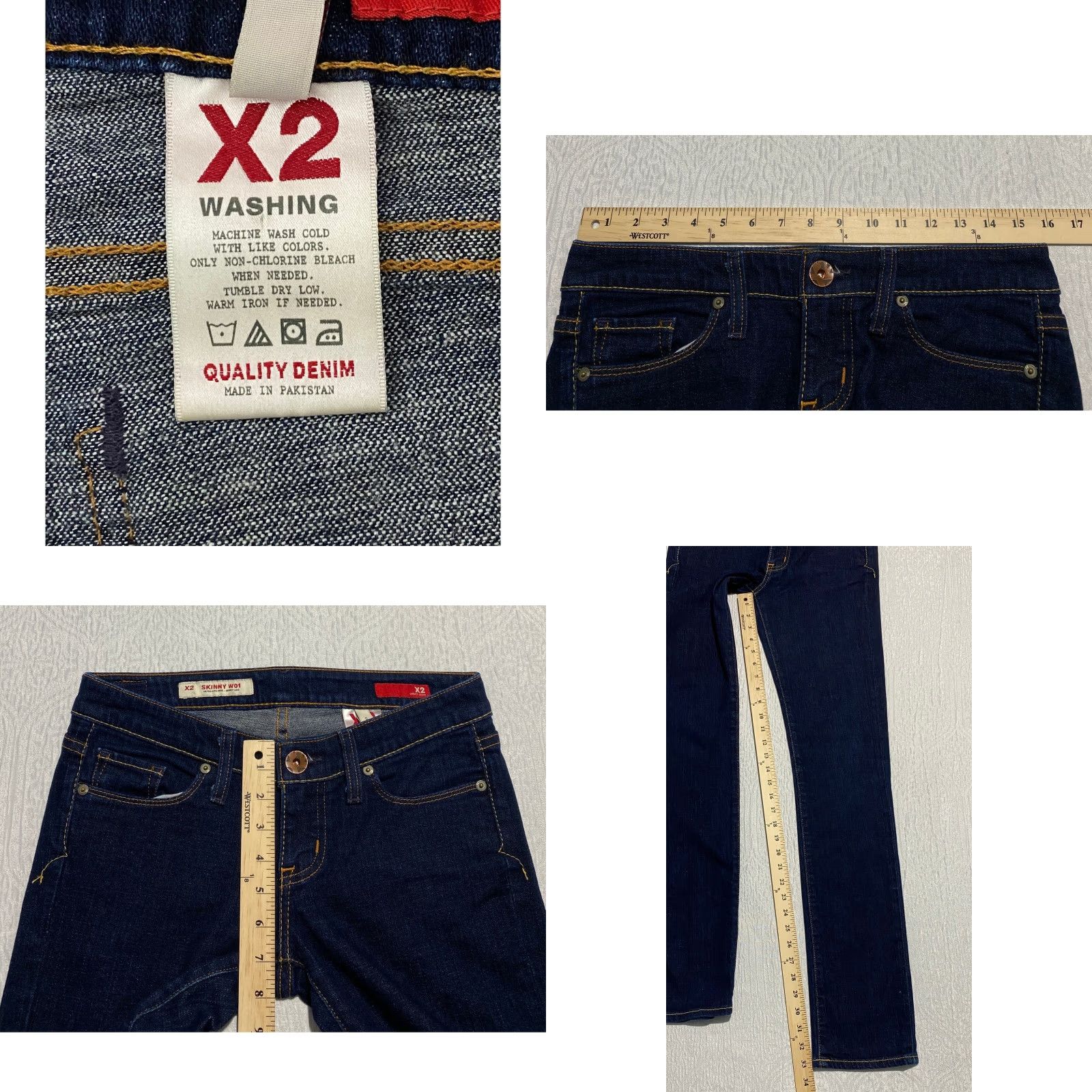 Denime X2 Jeans Skinny Women's Size 0 Blue 30x33 Denim Low Rise Pocket Embroidered 5-Pocket Quality Size 25" / US 0 / IT 36 - 8 Thumbnail