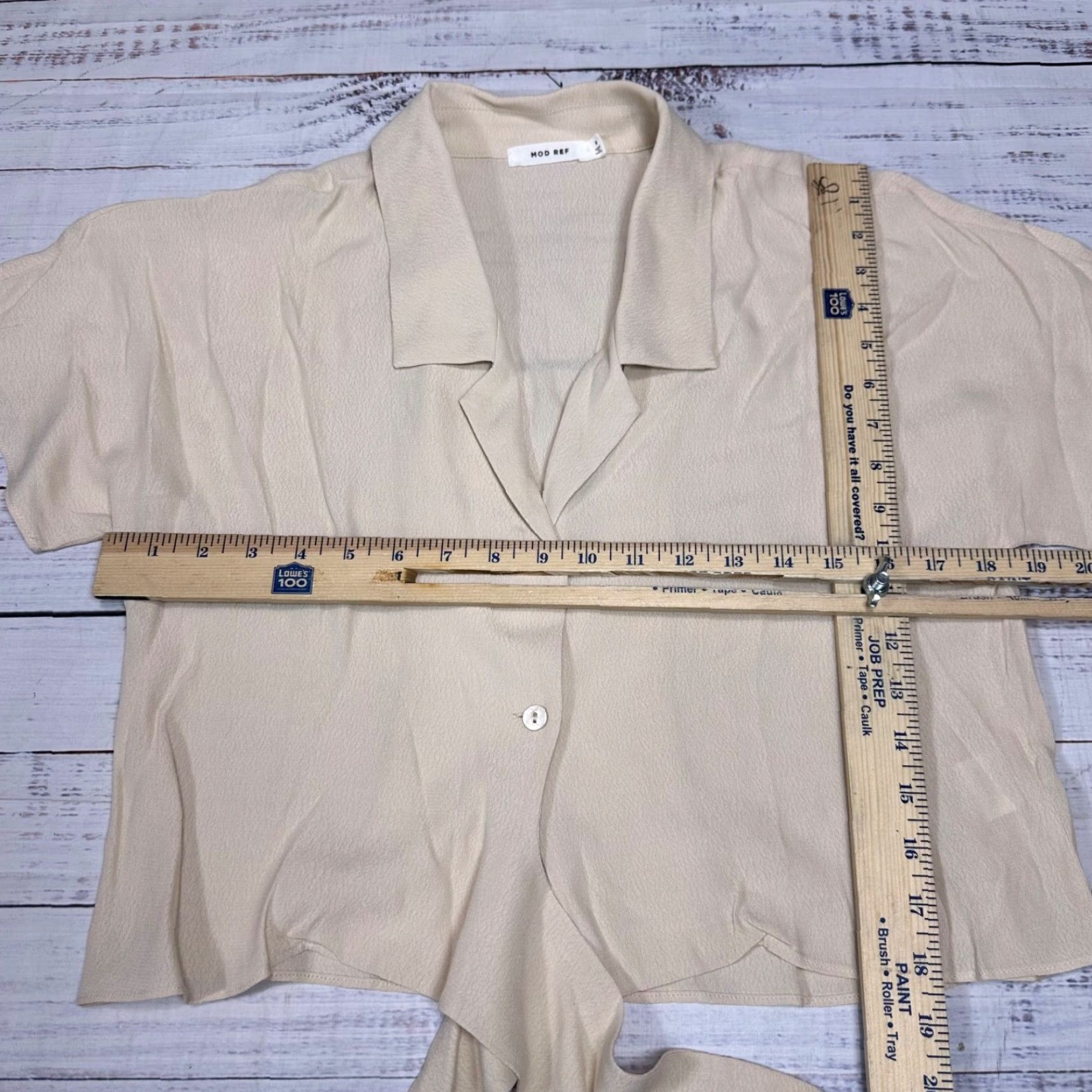 Vintage Mod Ref Womens Cropped Knot Tie Top Shirt Short Sleeve Beige S Cropped Blouse/Top Womens XS-Size? (rearrangement) Size S / US 4 / IT 40 - 2 Thumbnail