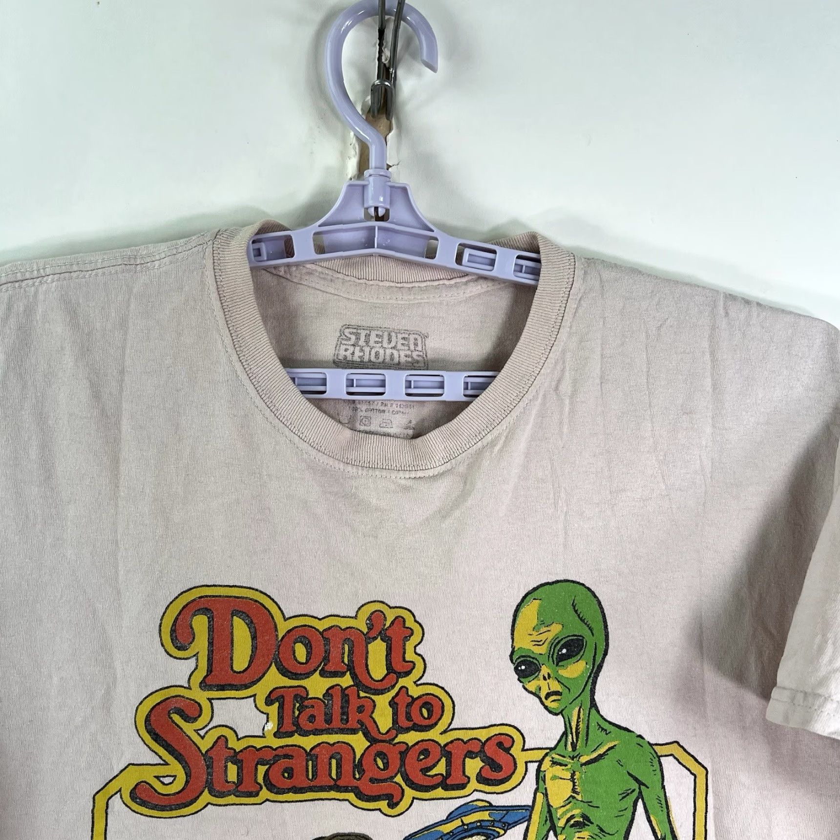 RHODE Steven Rhodes Don't Talk To Strangers T-Shirt Mens XL Beige Cotton Jersey Logo Graphic Print 90s Space Funny Size US XL / EU 56 / 4 - 3 Thumbnail