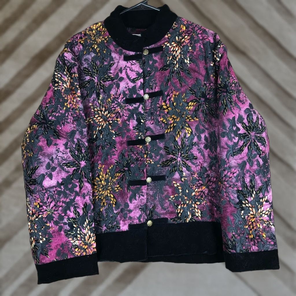 Vintage VINTAGE Wennas Womens Jacket Purple Chinese Style Jacquard Floral Boho 17 Size XXL / US 16-18 / IT 52-54 - 1 Thumbnail