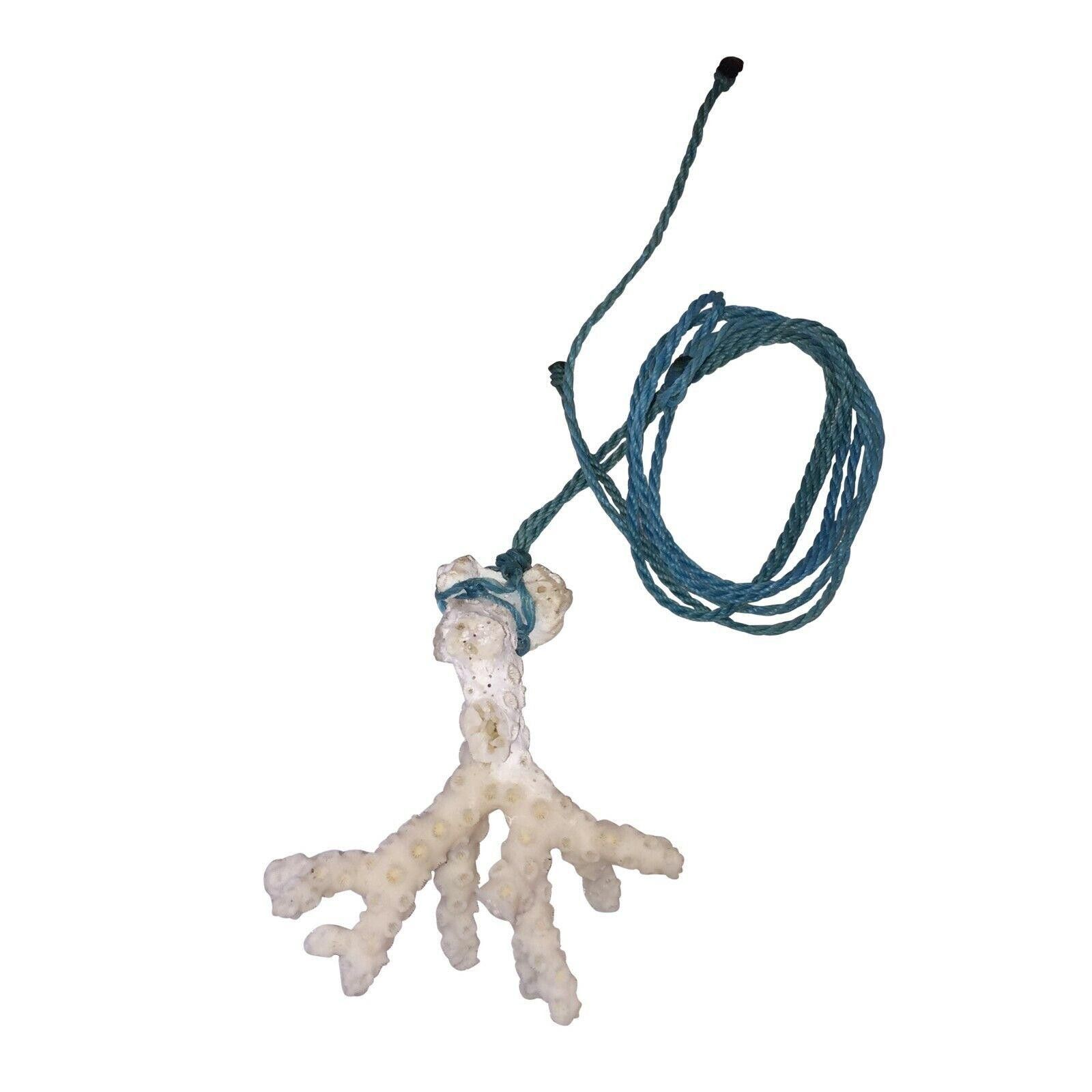 Designer Mexican White Branch Pendant Necklace with Blue Waxed Nylon Size ONE SIZE - 3 Thumbnail