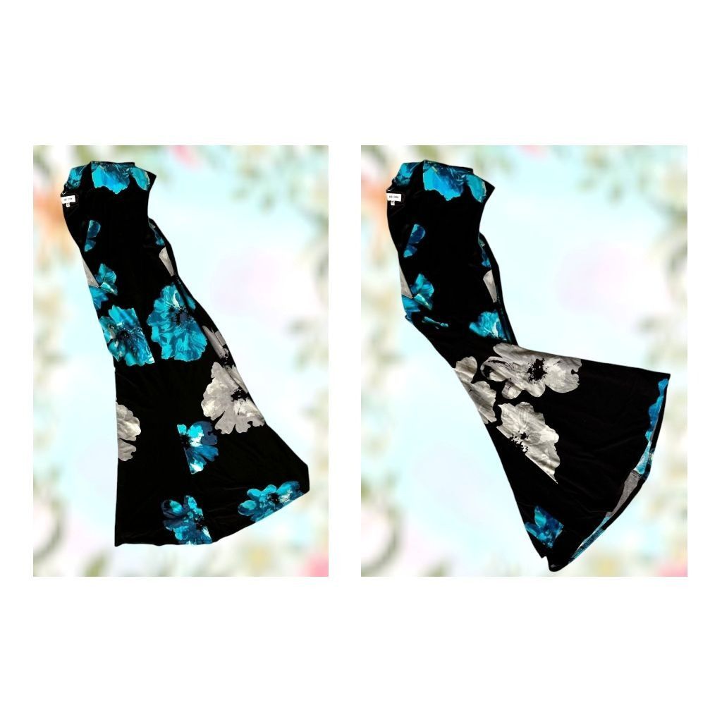 Vintage VTG Jones Studio Woman Blue Floral Dress 20W Black Sleeveles Size 3XL / US 20-22 - 8 Thumbnail