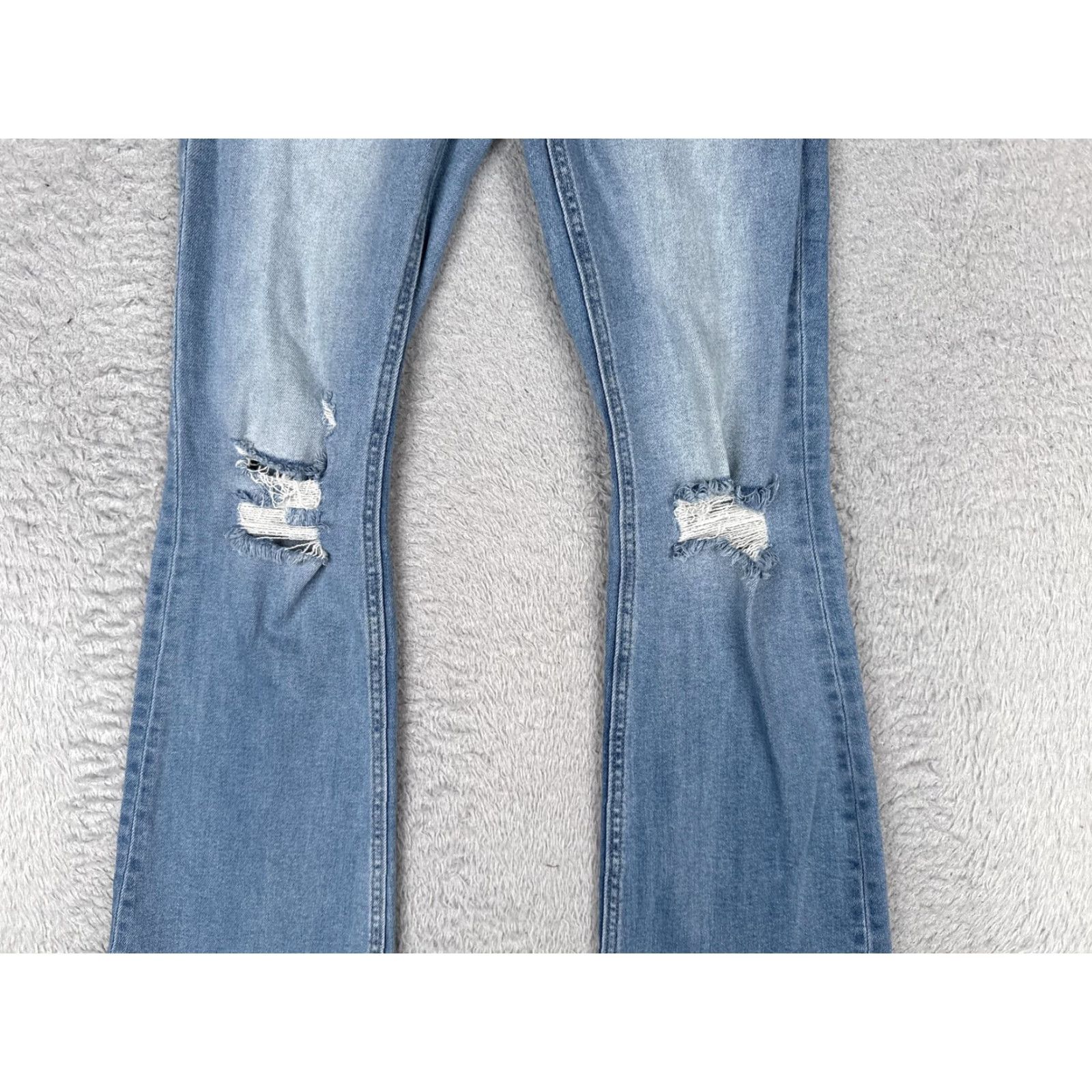 Vintage Zenana Jeans Womens 26 Blue Med Wash Mid Rise Distressed Stretch Flared 5-Pocket Denim Vintage No Size 26" / US 2 / IT 38 - 3 Thumbnail